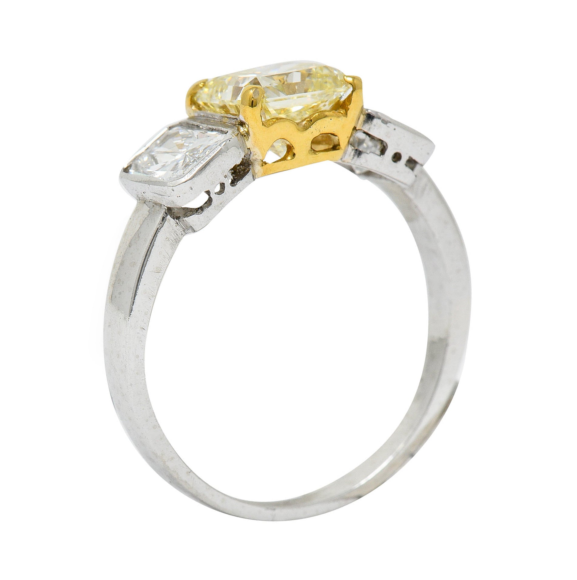 Contemporary 2.76 CTW Fancy Yellow & White Diamond 18 Karat Gold Platinum RingRing - Wilson's Estate Jewelry
