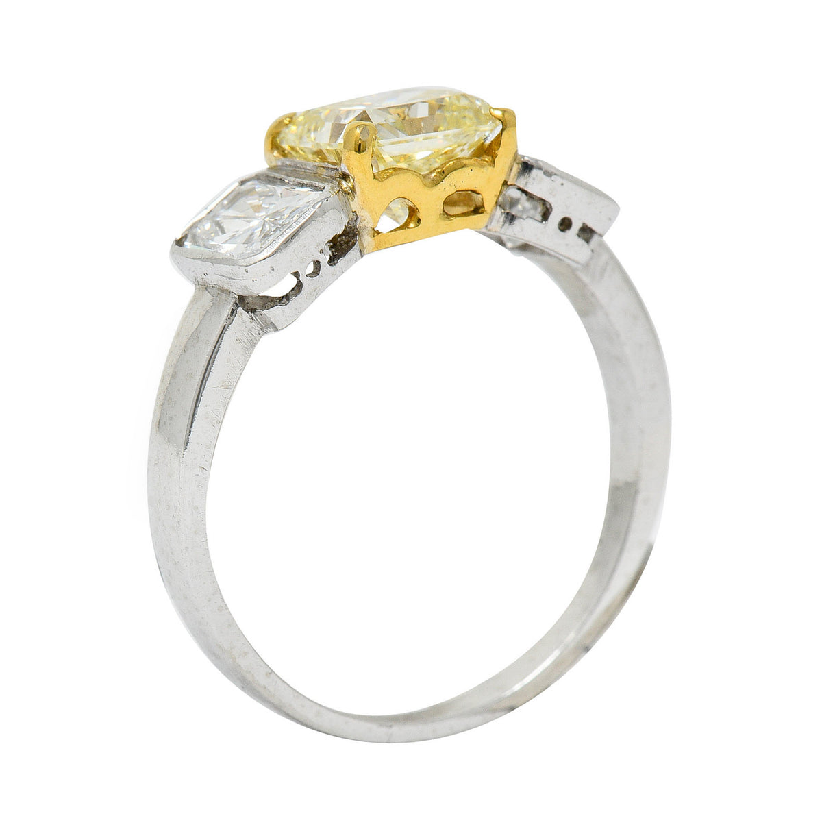 Contemporary 2.76 CTW Fancy Yellow & White Diamond 18 Karat Gold Platinum RingRing - Wilson's Estate Jewelry