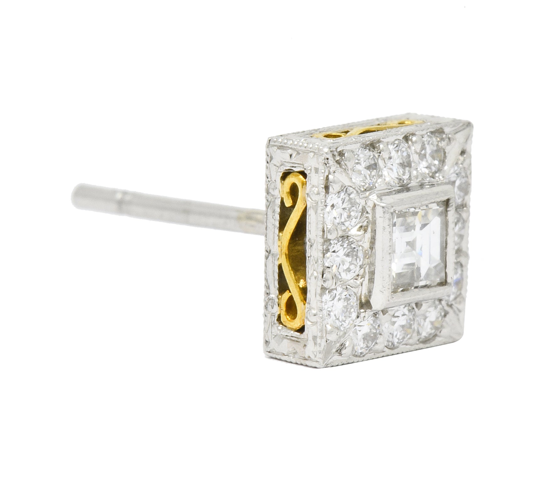 Michael Beaudry Diamond Platinum 18 Karat Gold Square Halo Stud Earrings - Wilson's Estate Jewelry