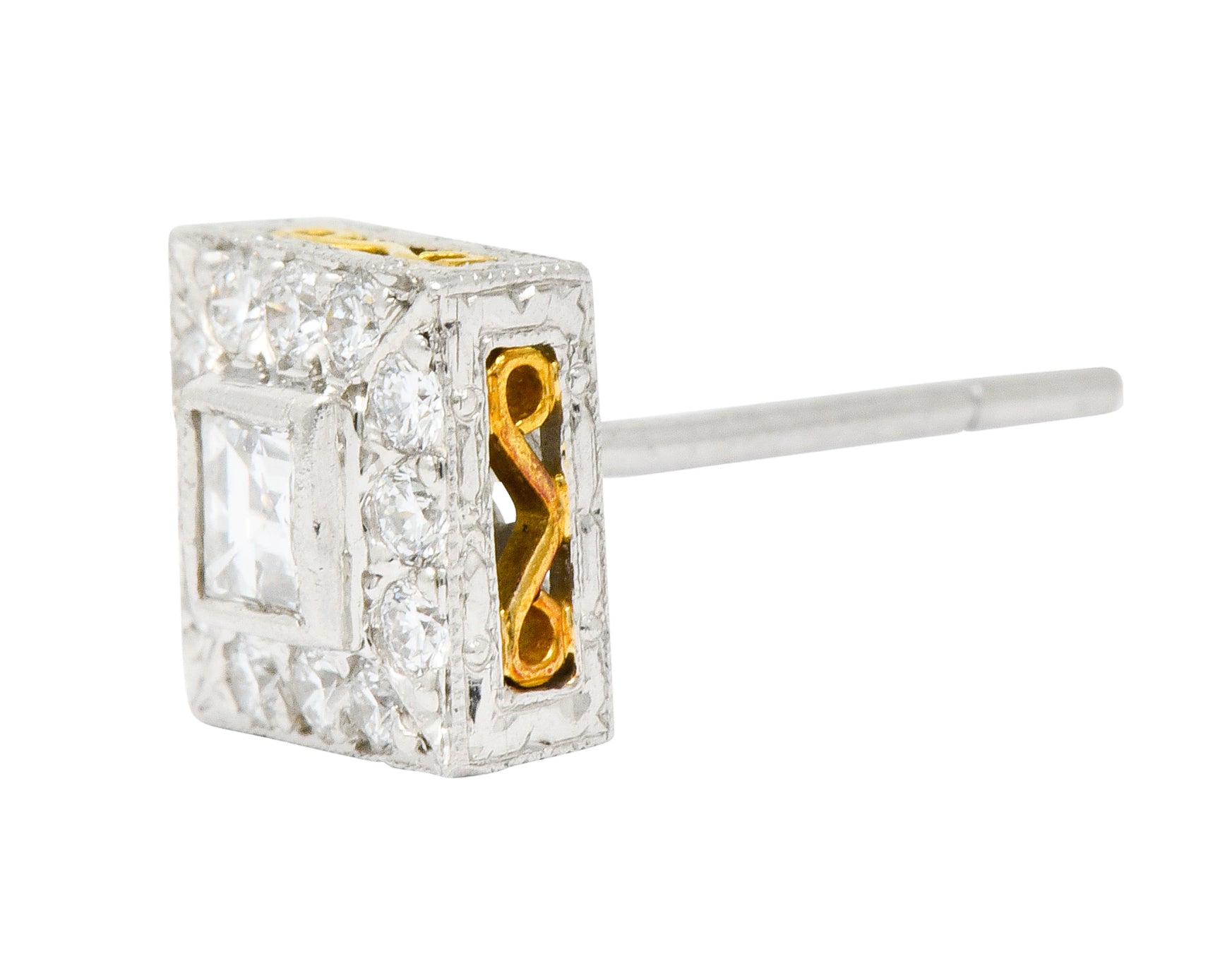 Michael Beaudry Diamond Platinum 18 Karat Gold Square Halo Stud Earrings - Wilson's Estate Jewelry