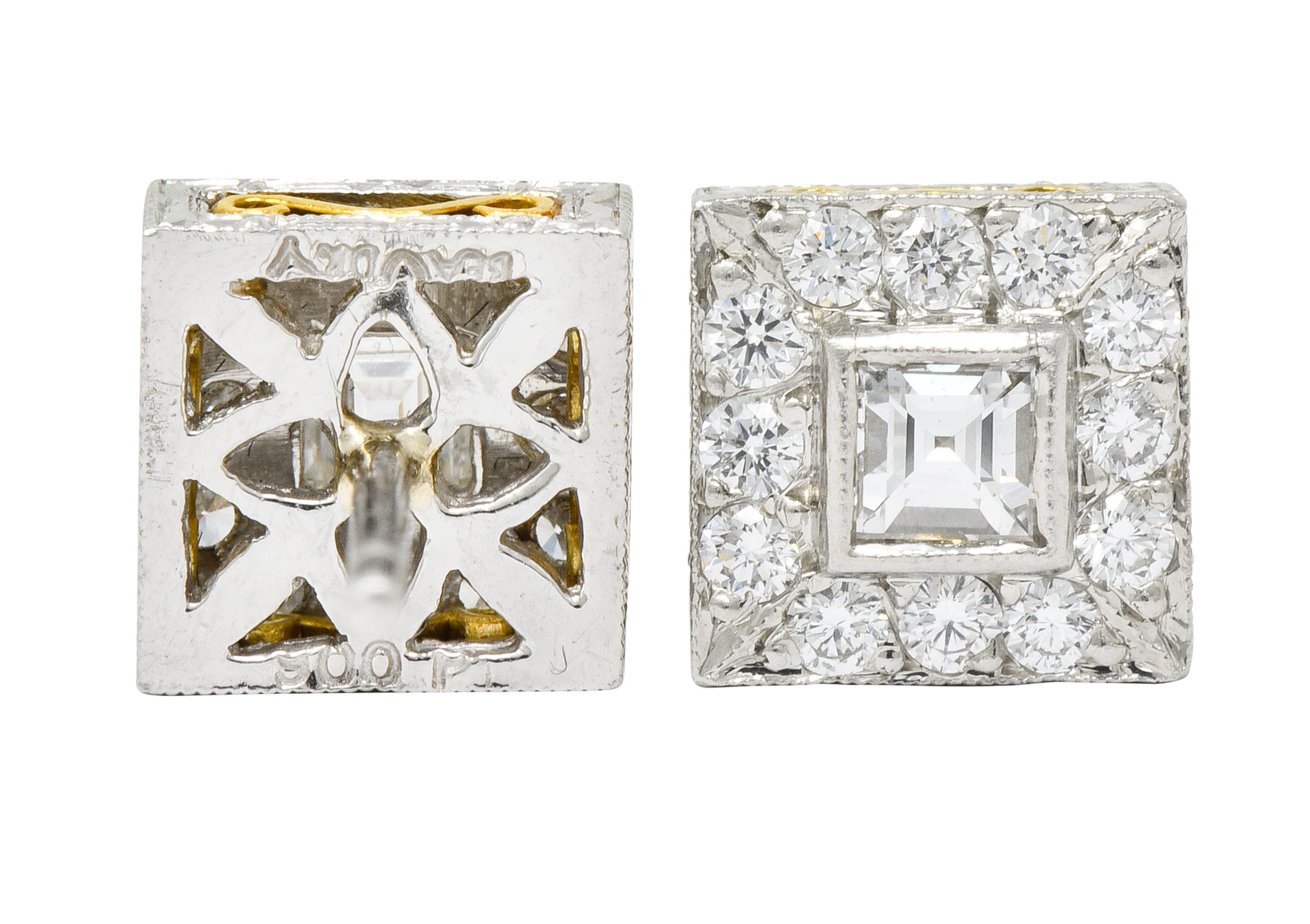 Michael Beaudry Diamond Platinum 18 Karat Gold Square Halo Stud Earrings - Wilson's Estate Jewelry