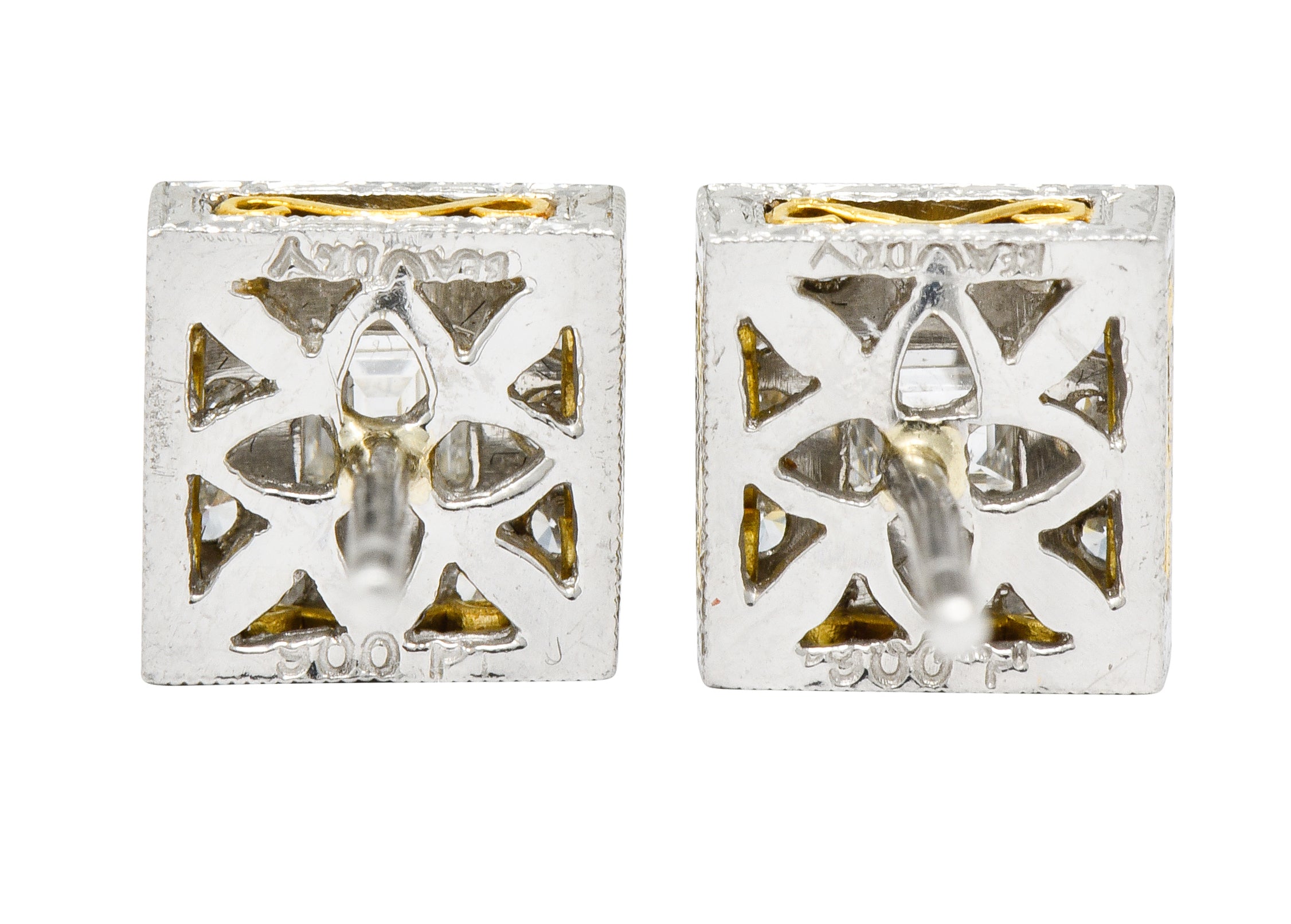 Michael Beaudry Diamond Platinum 18 Karat Gold Square Halo Stud Earrings - Wilson's Estate Jewelry