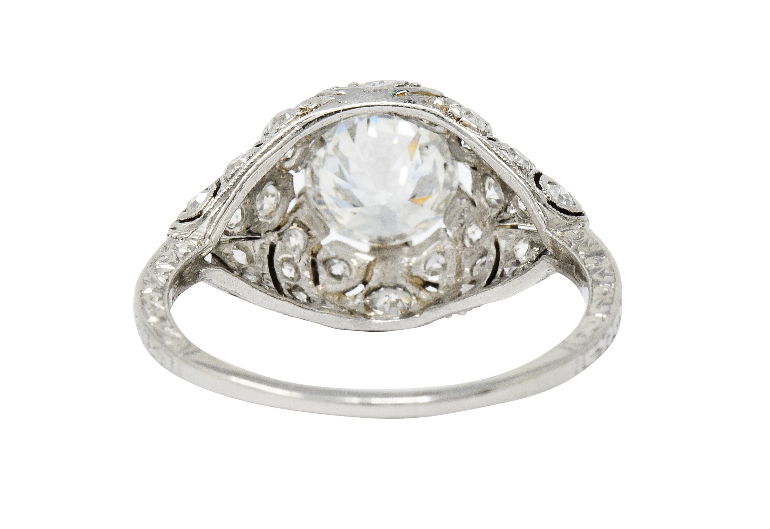 Edwardian 1.95 CTW Diamond Platinum Scrolled Engagement Ring GIARing - Wilson's Estate Jewelry