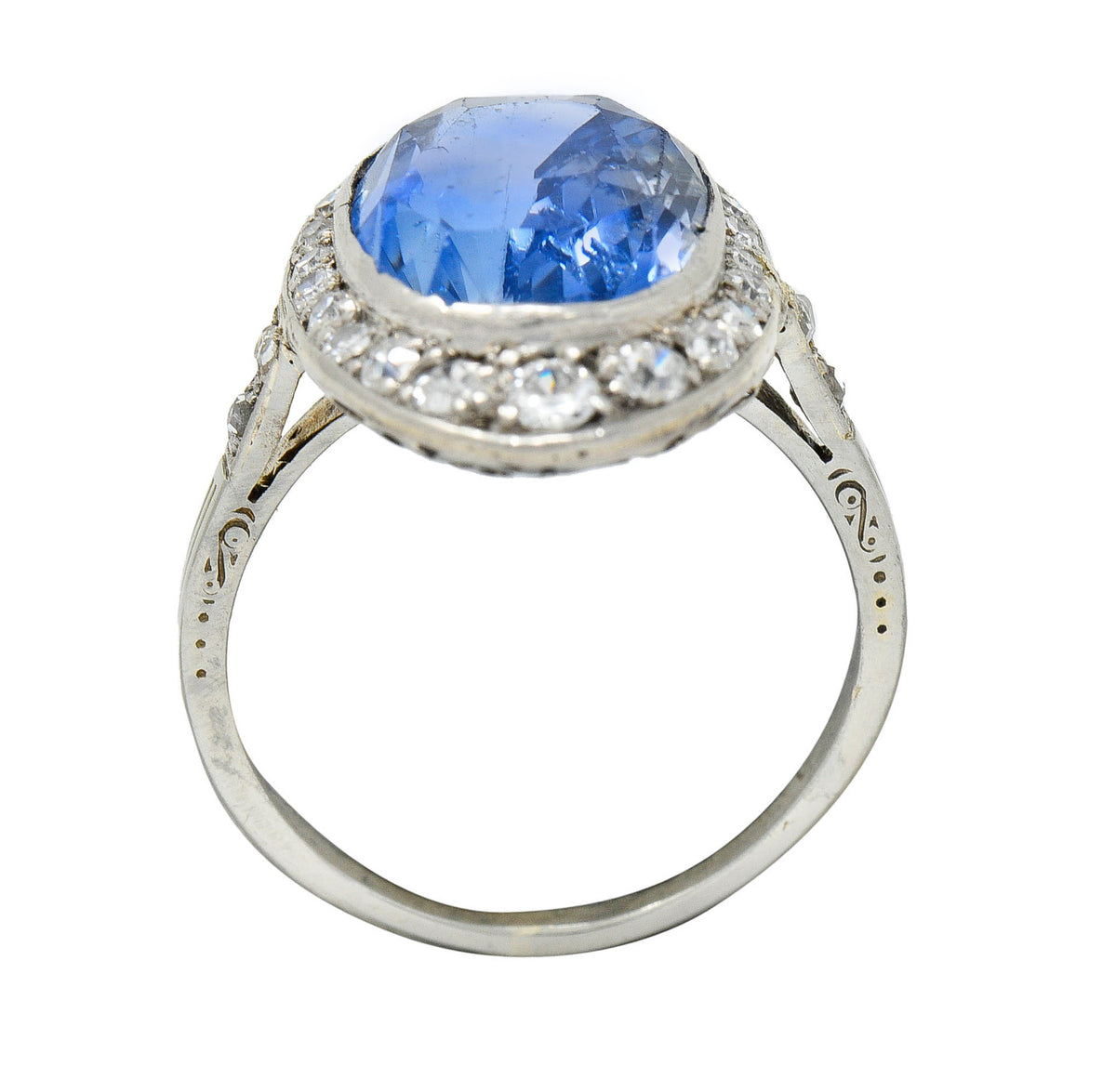 Edwardian 8.69 CTW No Heat Ceylon Sapphire Diamond 18 Karat White Gold Dinner Ring GIARing - Wilson's Estate Jewelry