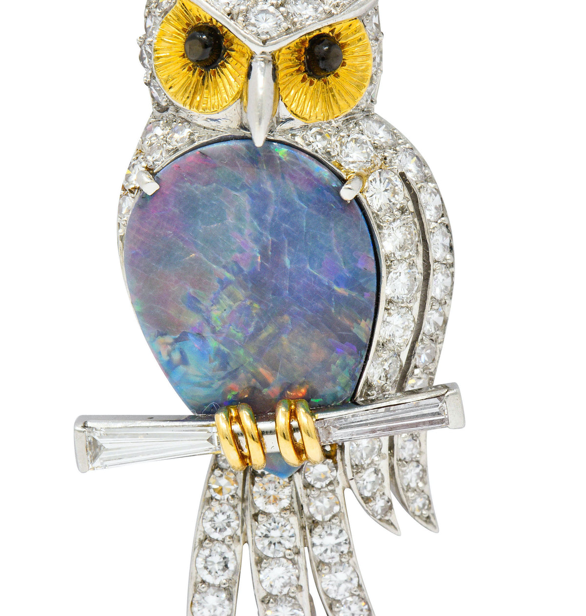 Vintage Black Opal Diamond Platinum 18 Karat Gold Owl BroochBrooch - Wilson's Estate Jewelry