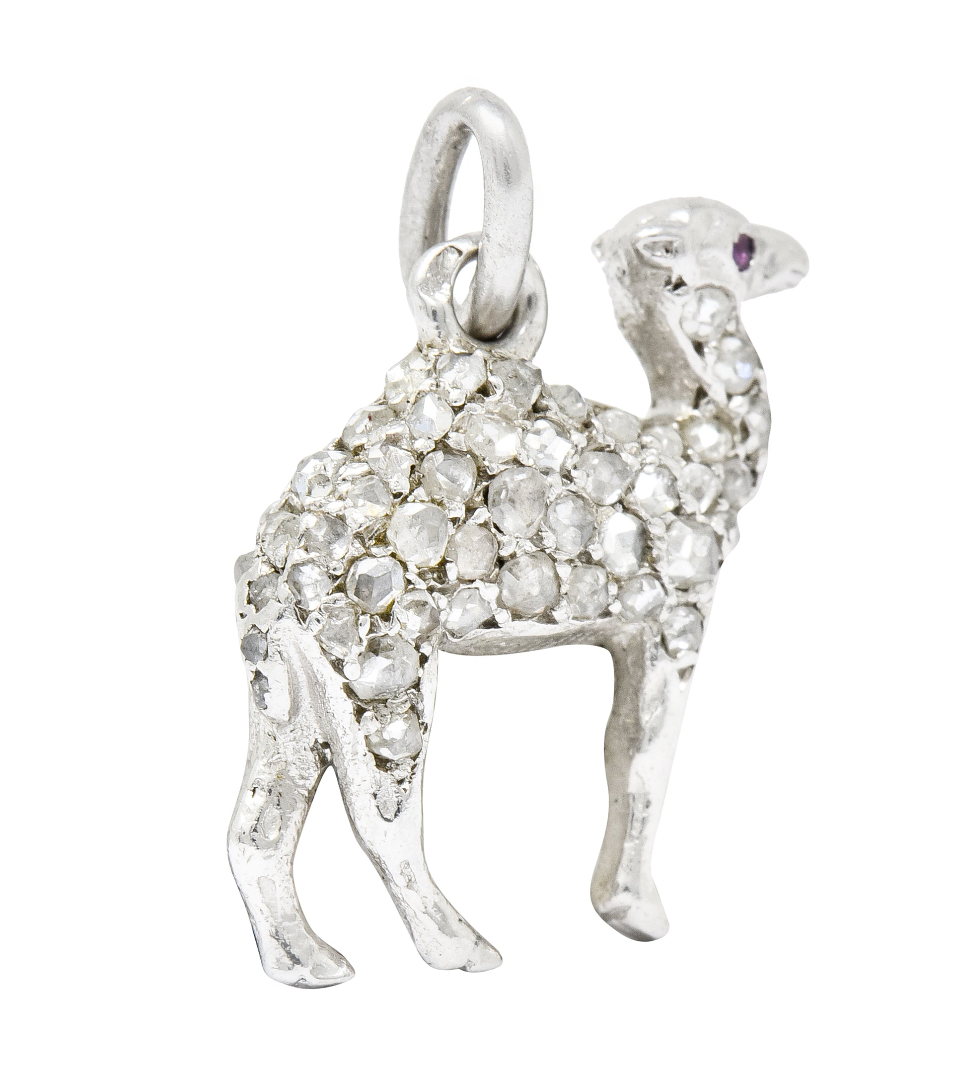 French Cartier Edwardian Rose Cut Diamond Platinum Camel Charm - Wilson's Estate Jewelry
