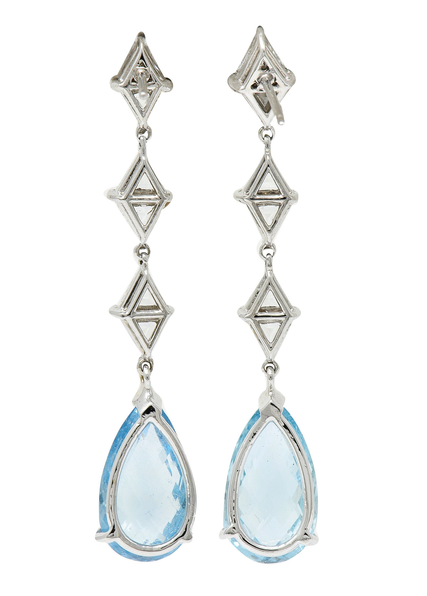 1950's Mid-Century Aquamarine 1.80 CTW Diamond Platinum Drop EarringsEarrings - Wilson's Estate Jewelry