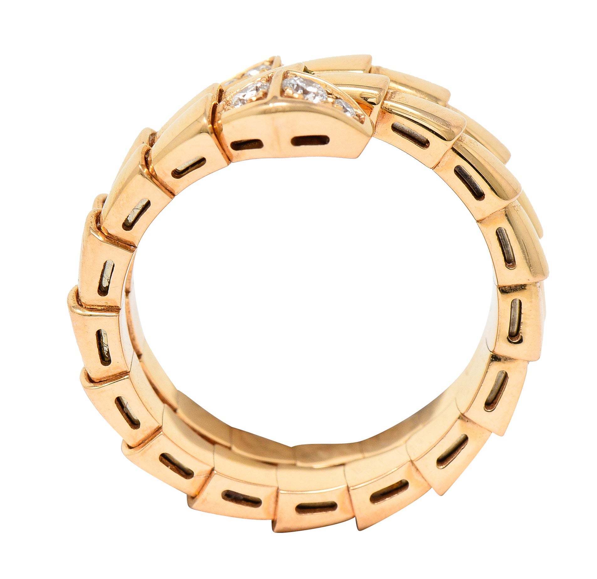 Bulgari Italy Diamond 18 Karat Rose Gold Flexible Snake Serpenti Band Ring Wilson's Estate Jewelry