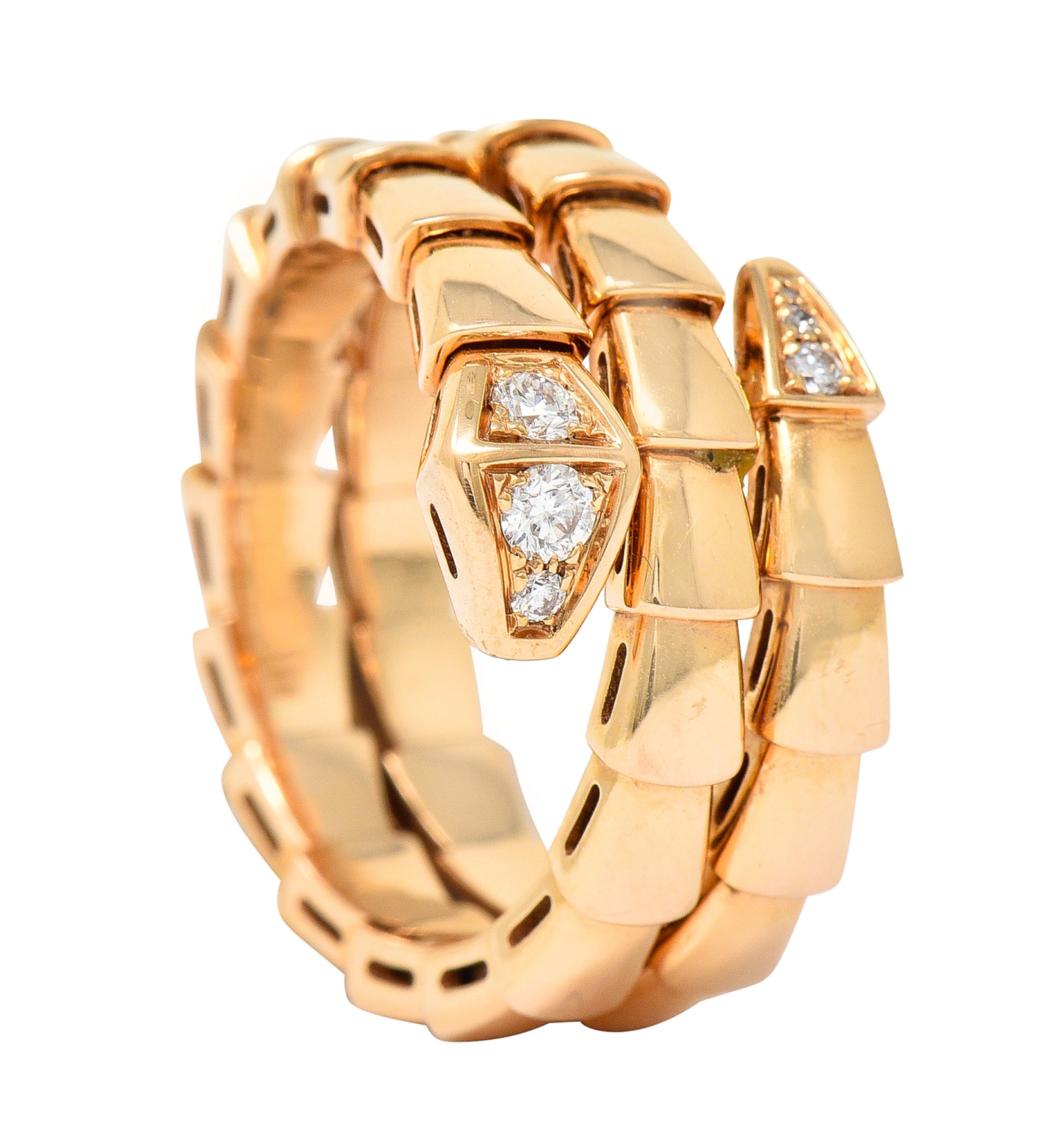 Bulgari Italy Diamond 18 Karat Rose Gold Flexible Snake Serpenti Band Ring Wilson's Estate Jewelry