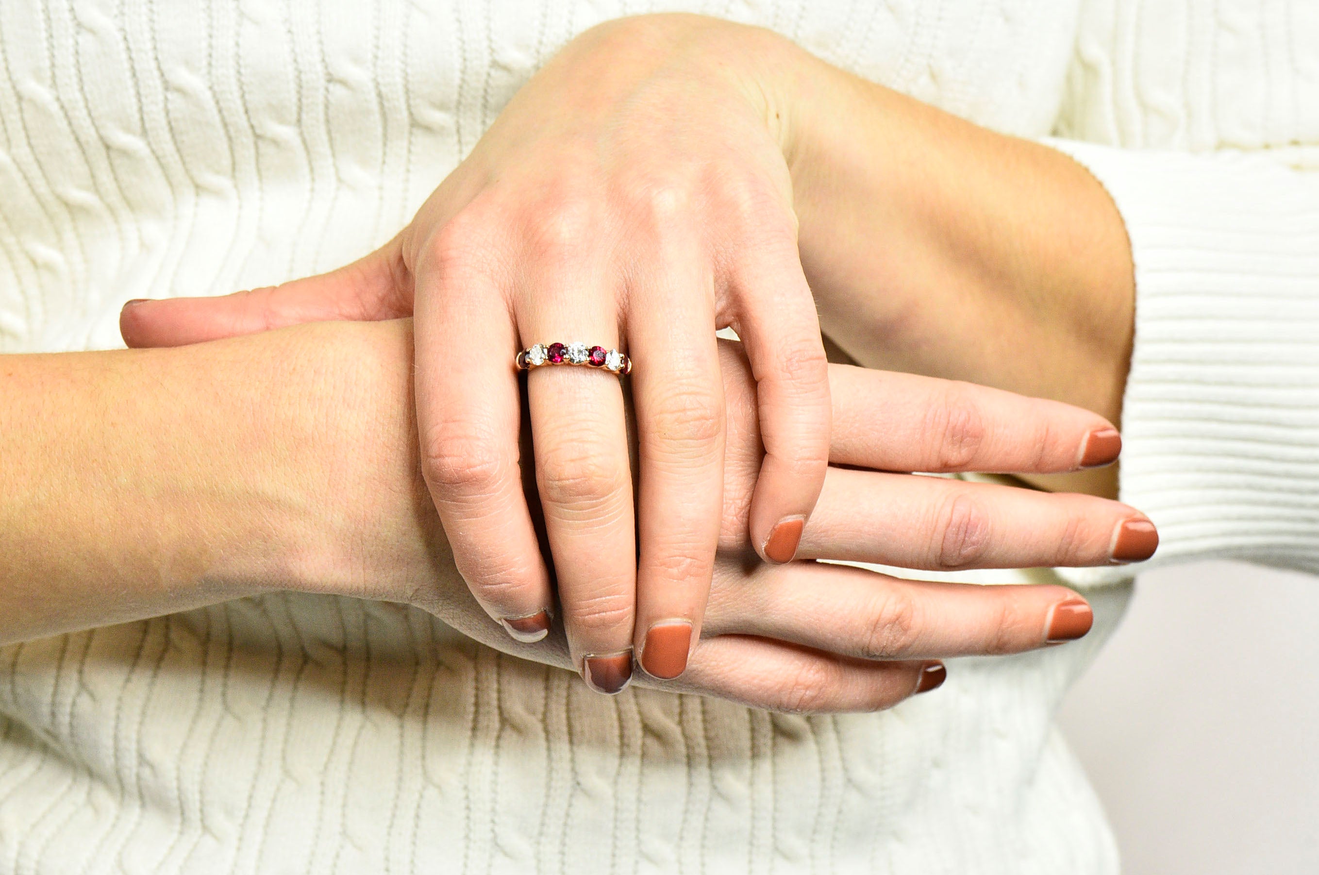 Vintage 1.92 CTW Diamond Ruby 18 Karat Rose Gold Band RingRing - Wilson's Estate Jewelry