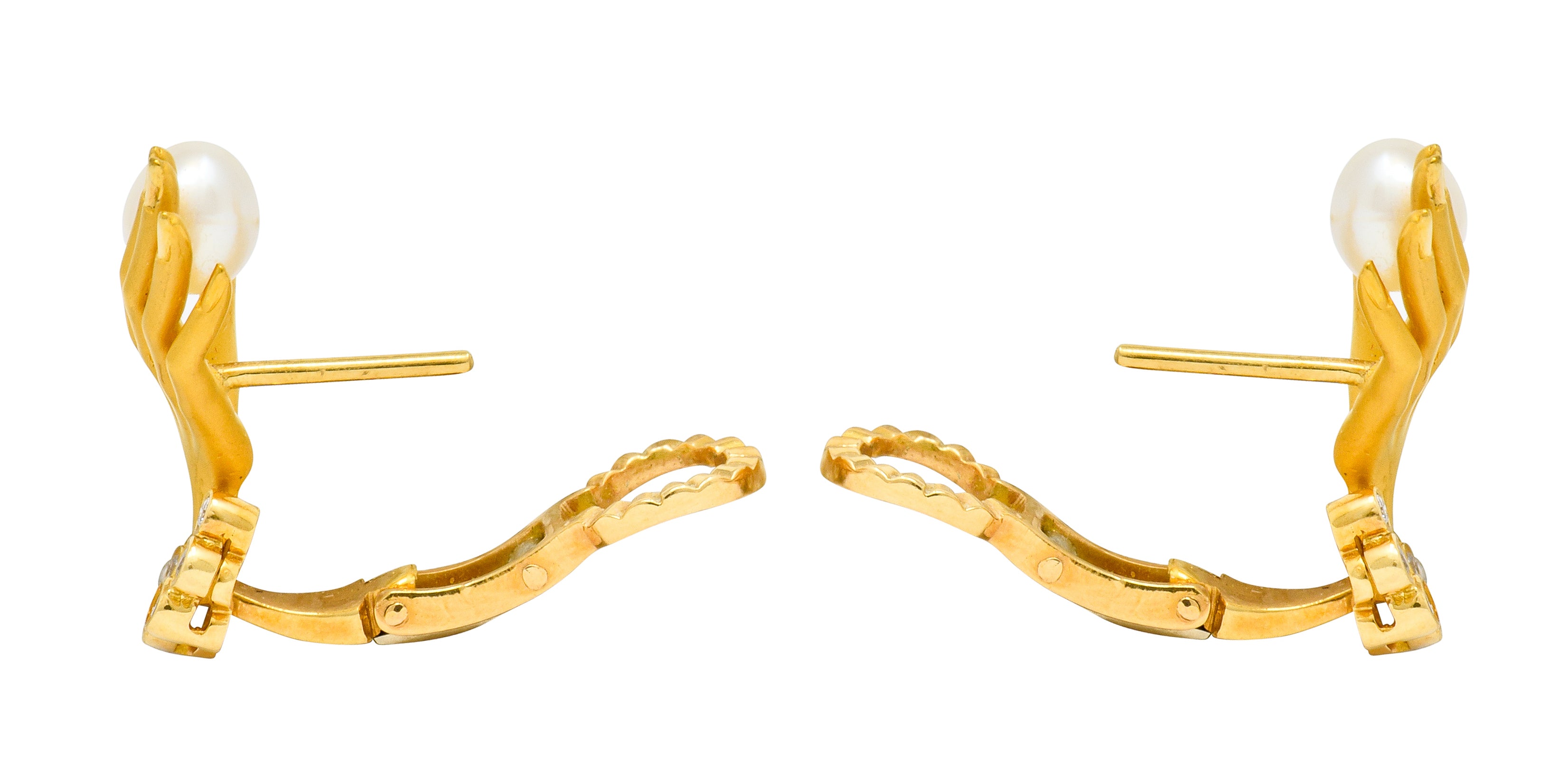 Carrera Y Carrera Diamond Pearl 18 Karat Gold Las Manos Hand Earrings - Wilson's Estate Jewelry