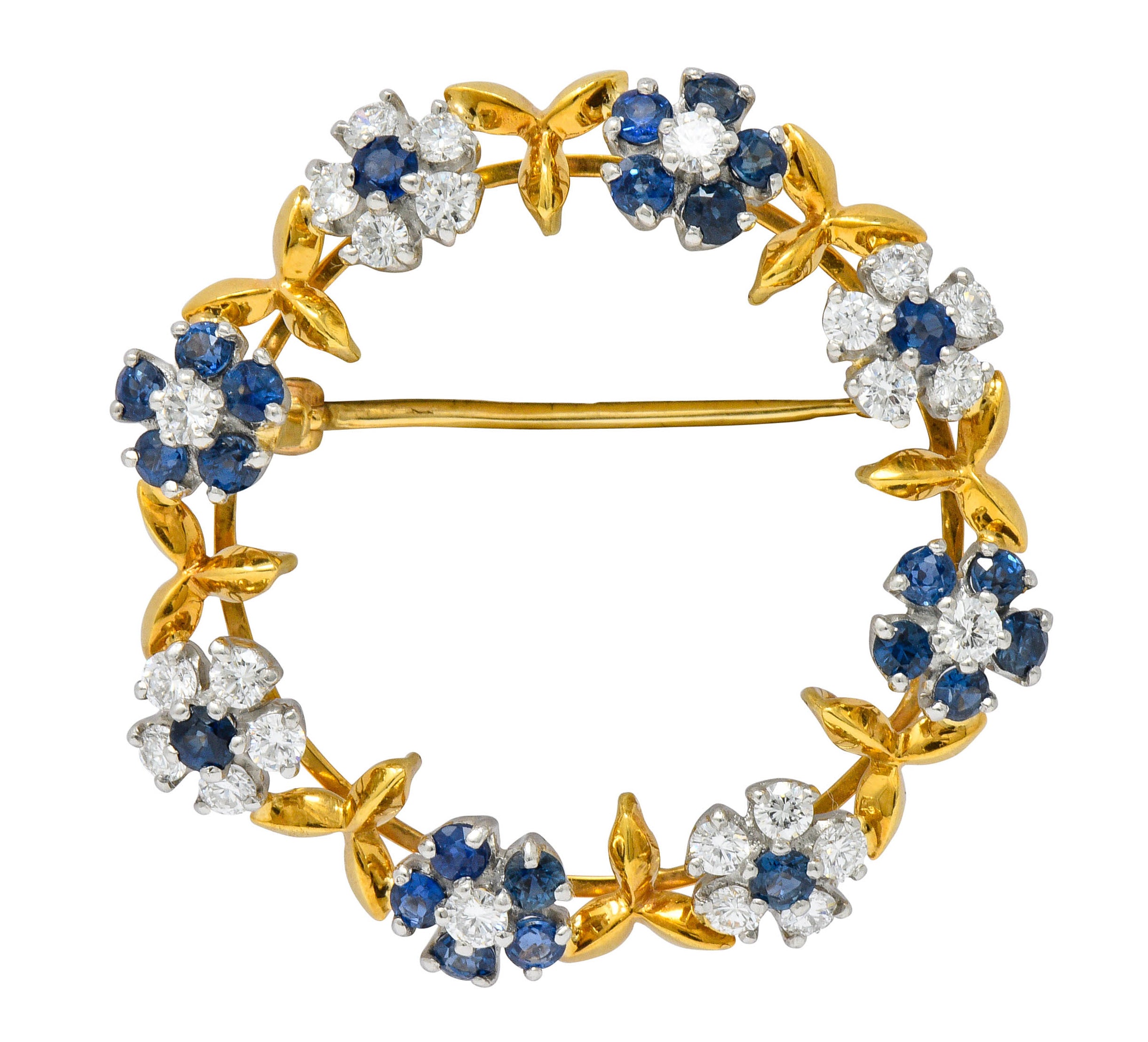 Oscar Heyman Bros. Vintage 3.60 CTW Sapphire Diamond Platinum 18 Karat Gold Floral BroochBrooch - Wilson's Estate Jewelry