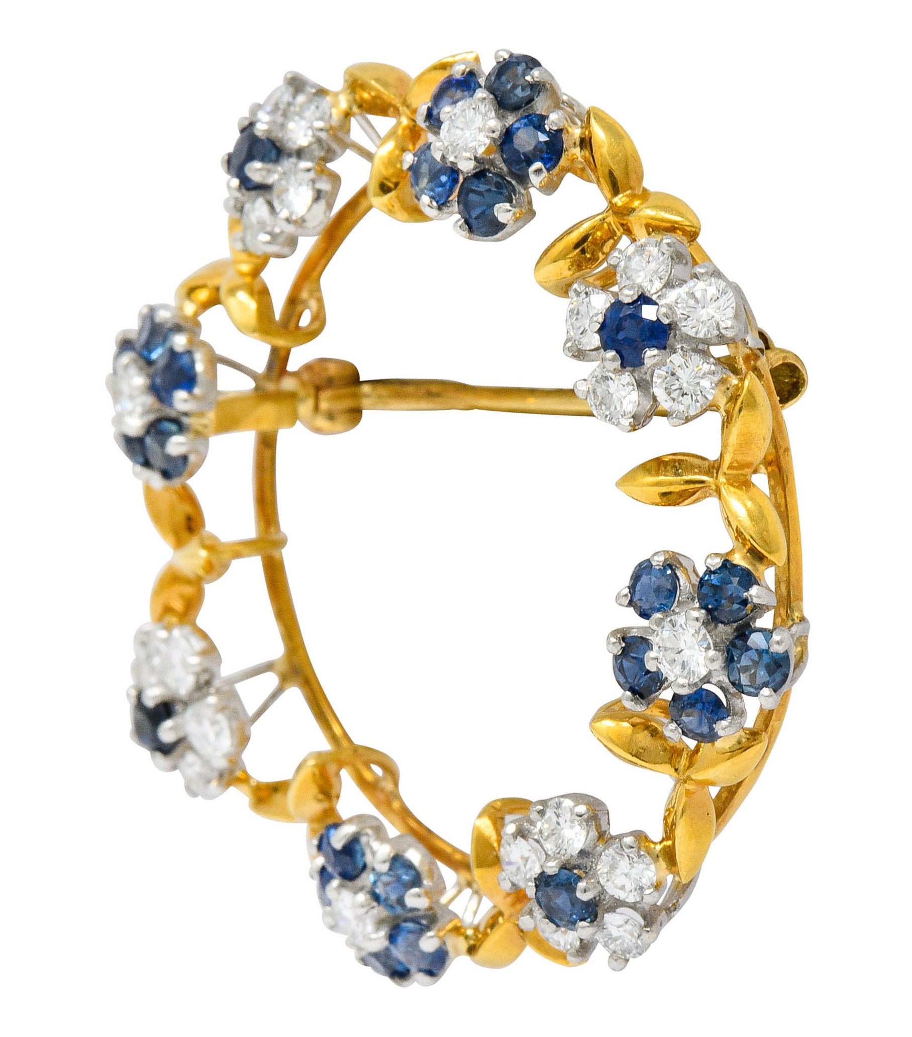 Oscar Heyman Bros. Vintage 3.60 CTW Sapphire Diamond Platinum 18 Karat Gold Floral BroochBrooch - Wilson's Estate Jewelry