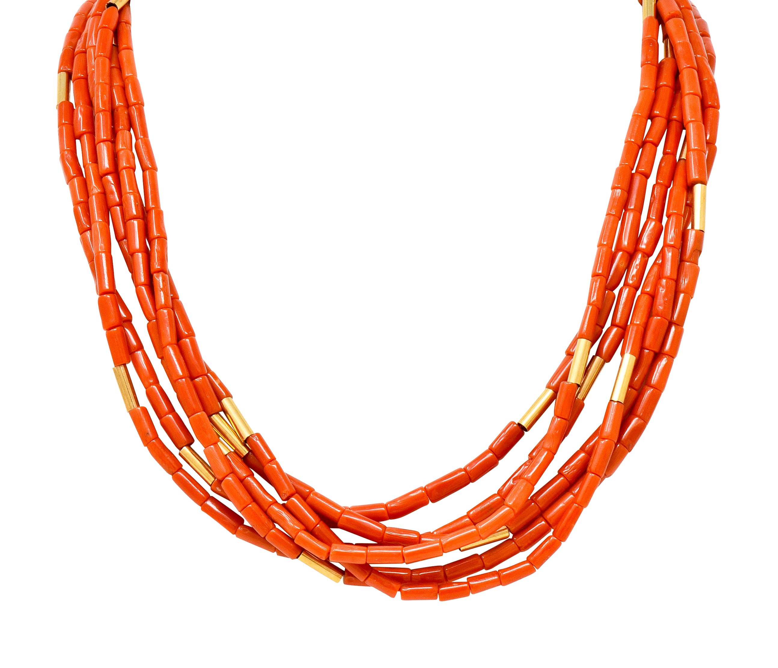 Van Cleef & Arpels Coral 14 Karat Gold Vintage Multi-Strand Necklace - Wilson's Estate Jewelry