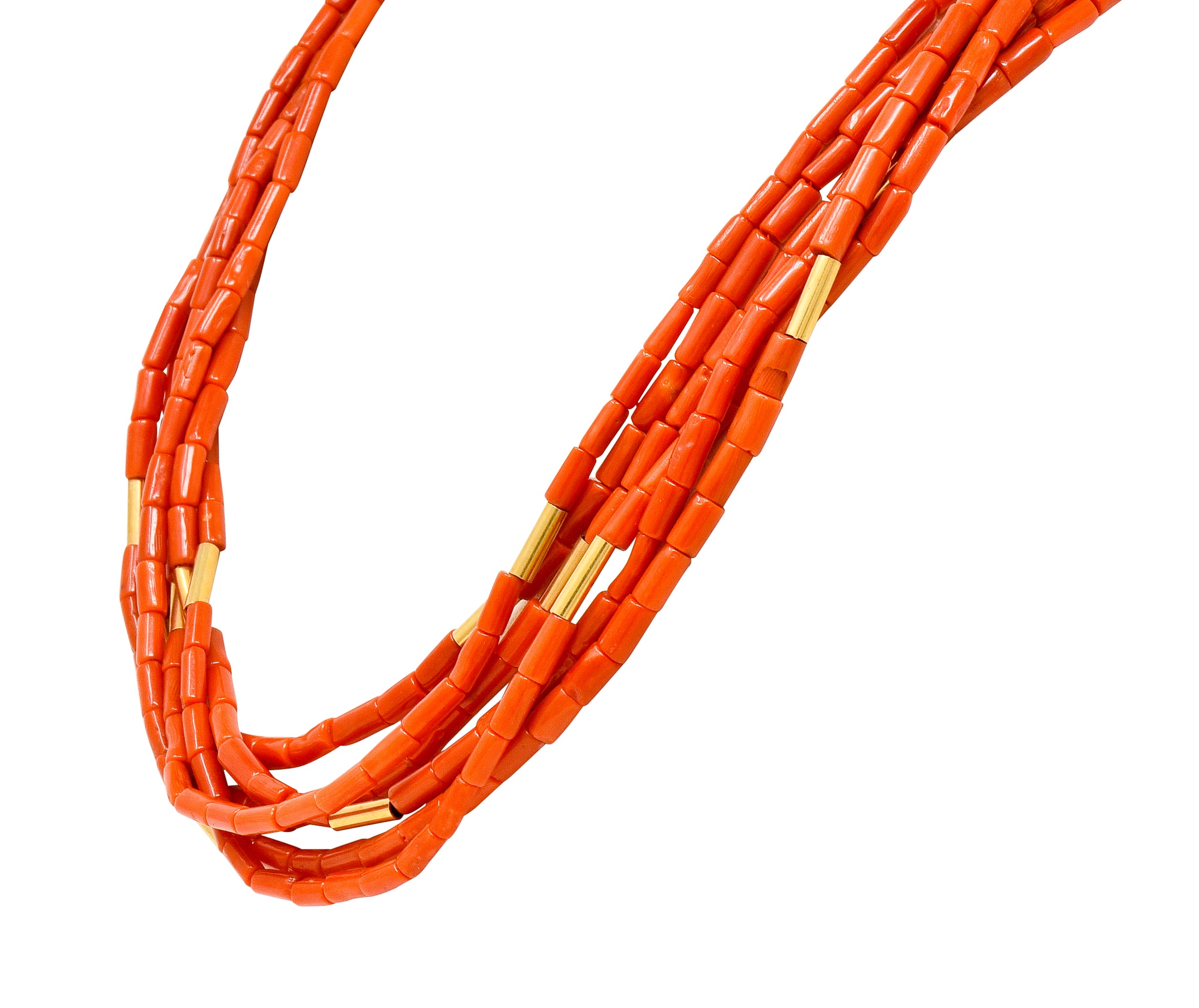 Van Cleef & Arpels Coral 14 Karat Gold Vintage Multi-Strand Necklace - Wilson's Estate Jewelry