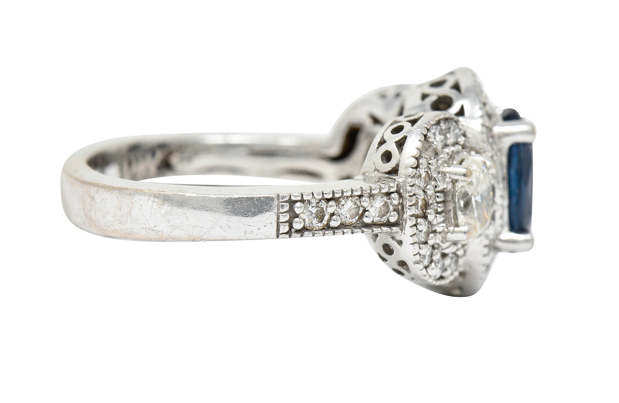 Vintage 2.70 CTW Sapphire Diamond 18 Karat White Gold Triple Cluster RingRing - Wilson's Estate Jewelry