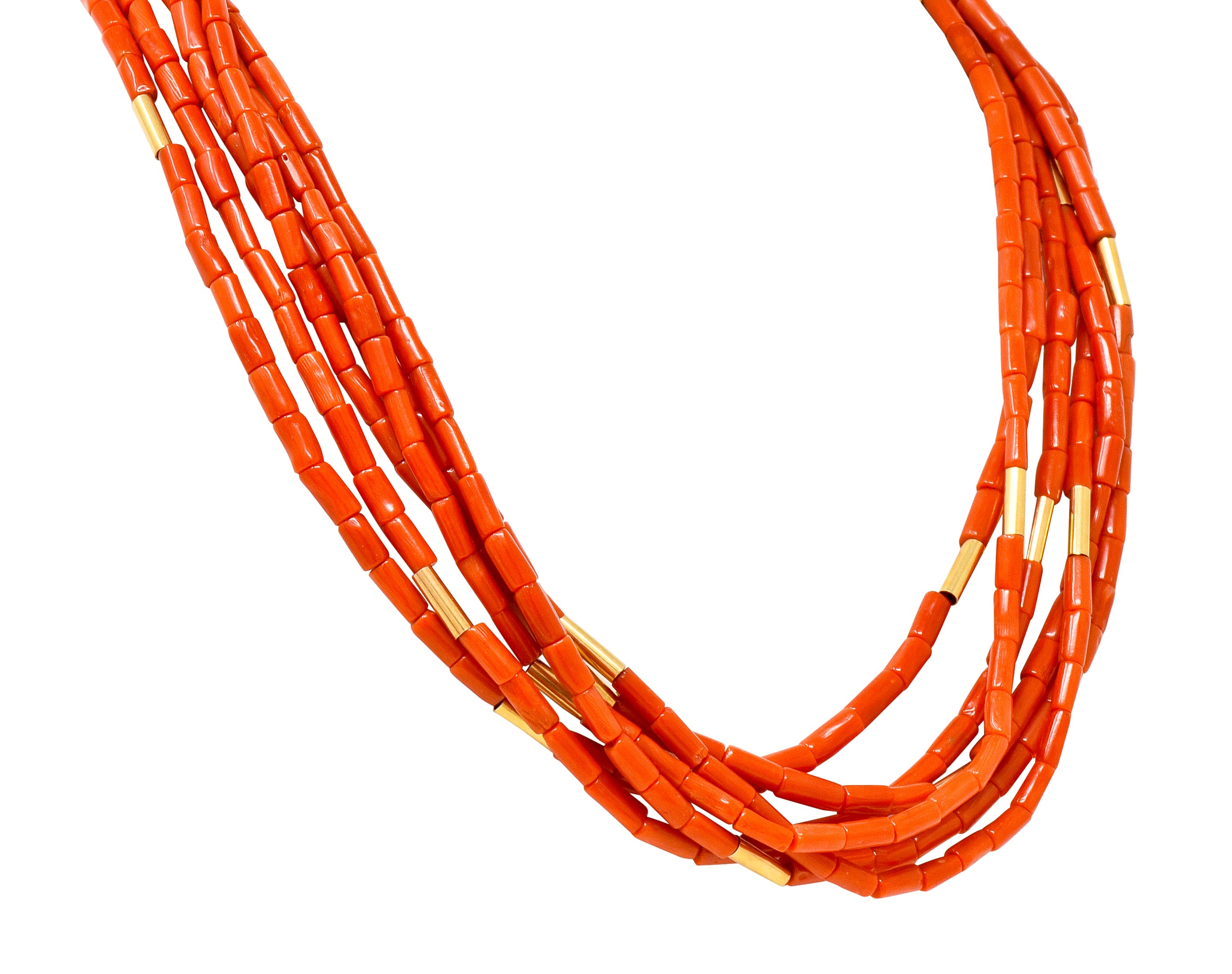 Van Cleef & Arpels Coral 14 Karat Gold Vintage Multi-Strand Necklace - Wilson's Estate Jewelry