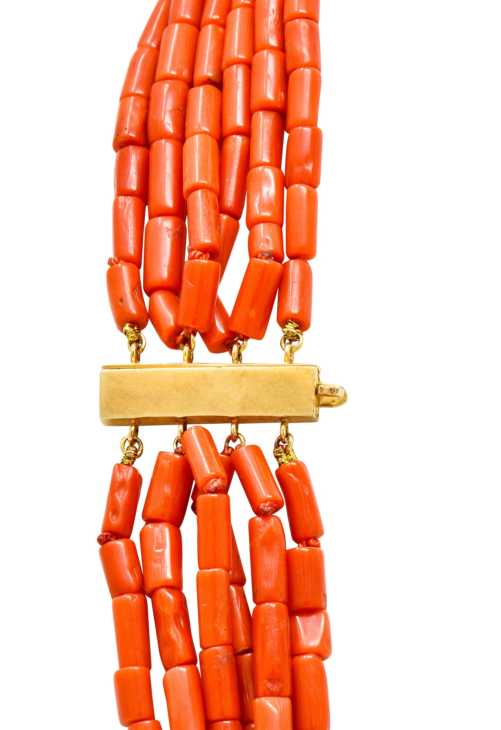 Van Cleef & Arpels Coral 14 Karat Gold Vintage Multi-Strand Necklace - Wilson's Estate Jewelry