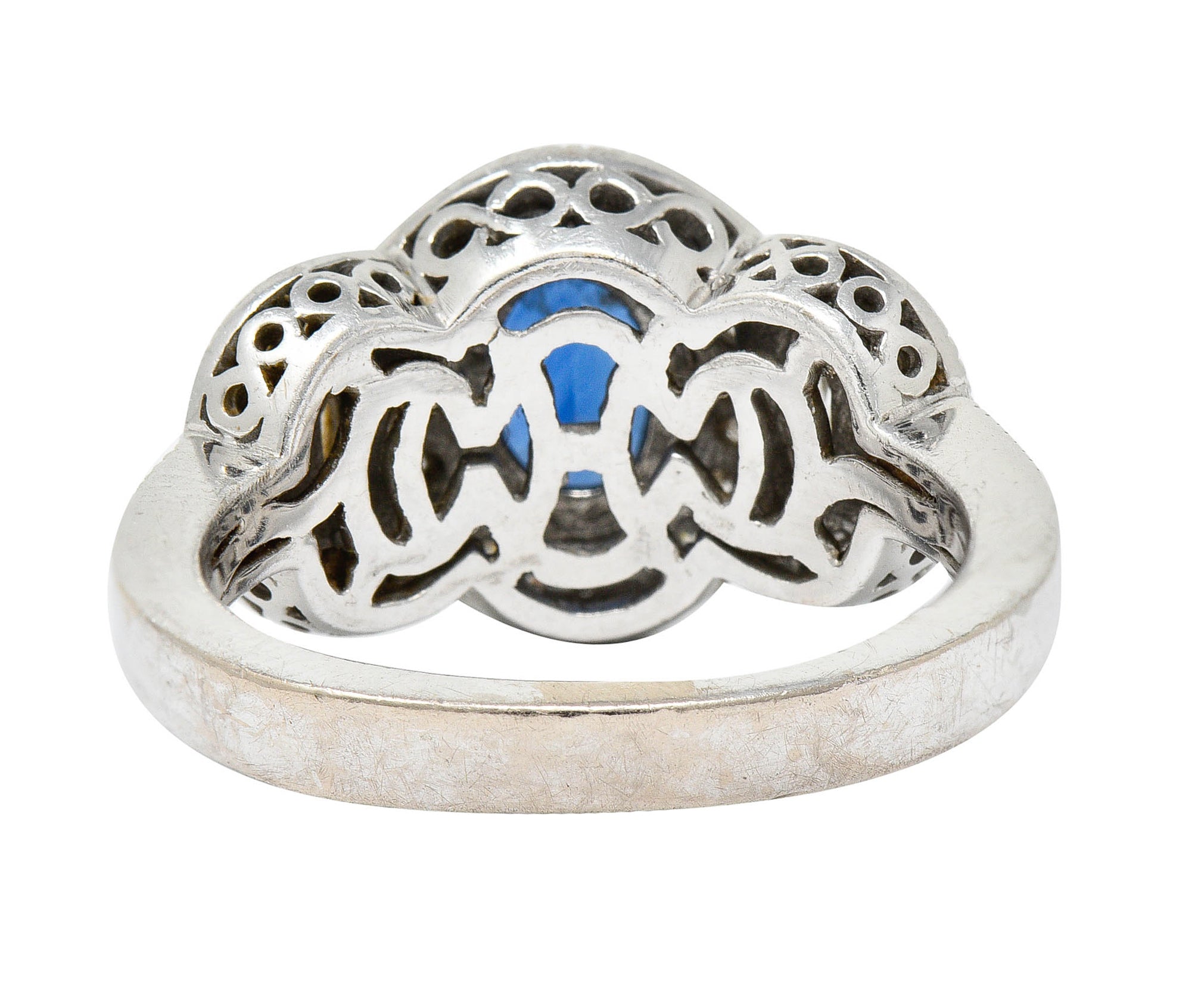 Vintage 2.70 CTW Sapphire Diamond 18 Karat White Gold Triple Cluster RingRing - Wilson's Estate Jewelry