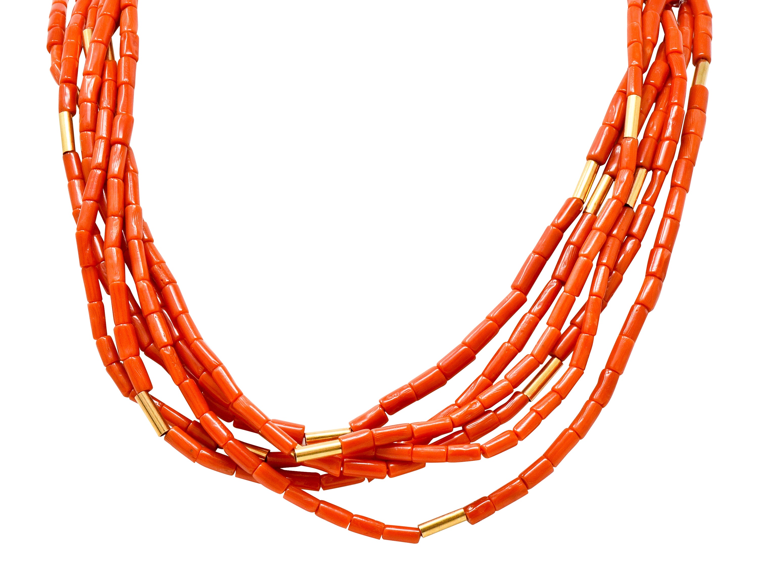 Van Cleef & Arpels Coral 14 Karat Gold Vintage Multi-Strand Necklace - Wilson's Estate Jewelry