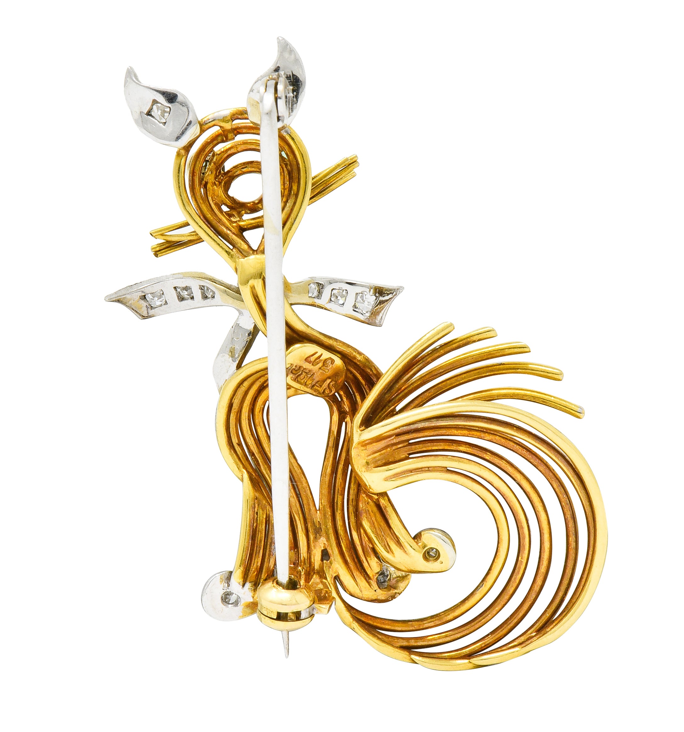 Spitzer & Furman Vintage Diamond Emerald Platinum 18 Karat Gold Cat Brooch - Wilson's Estate Jewelry