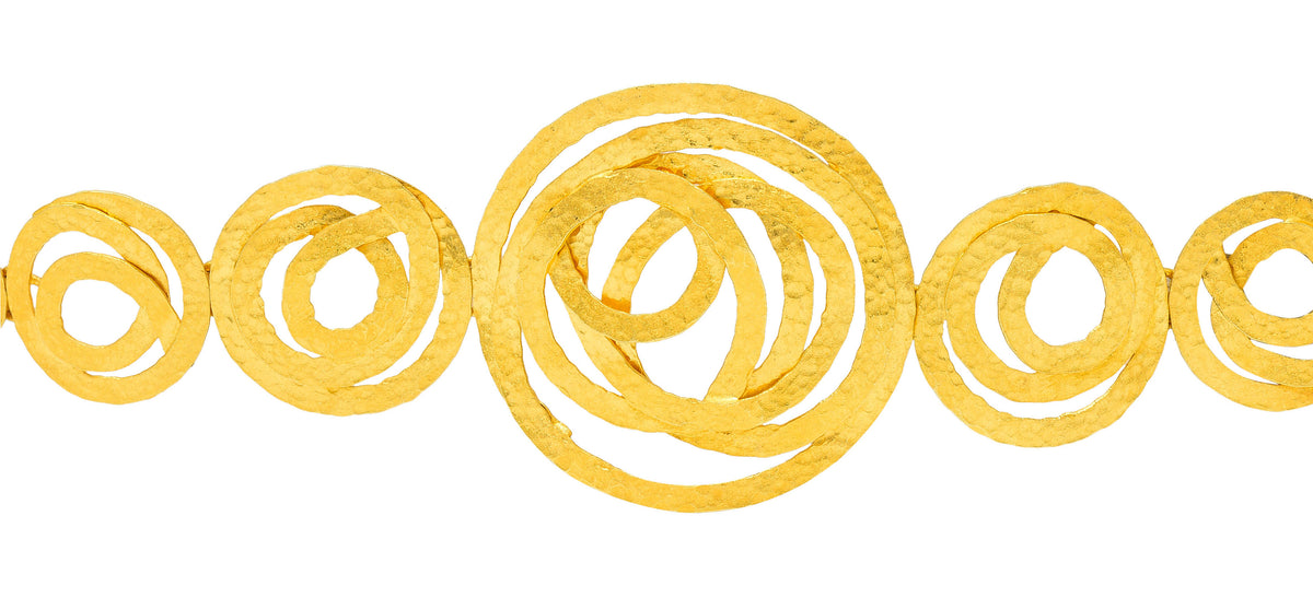 Italian 18 Karat Matte Gold Hammered Circle Braceletbracelet - Wilson's Estate Jewelry