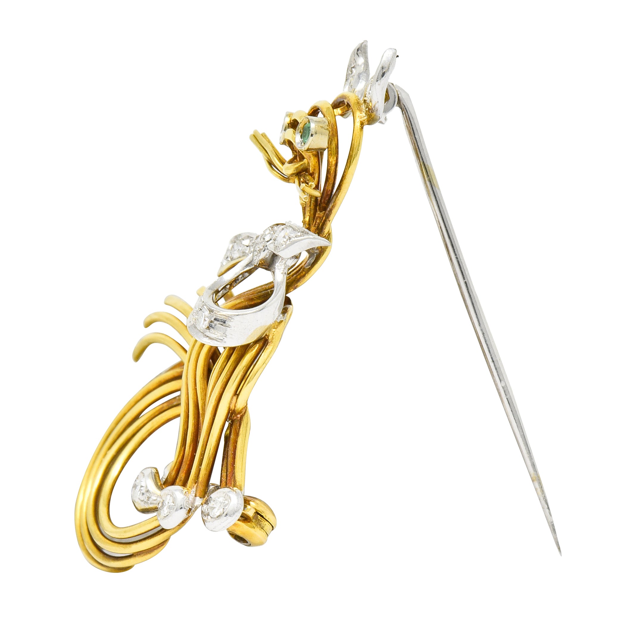 Spitzer & Furman Vintage Diamond Emerald Platinum 18 Karat Gold Cat Brooch - Wilson's Estate Jewelry