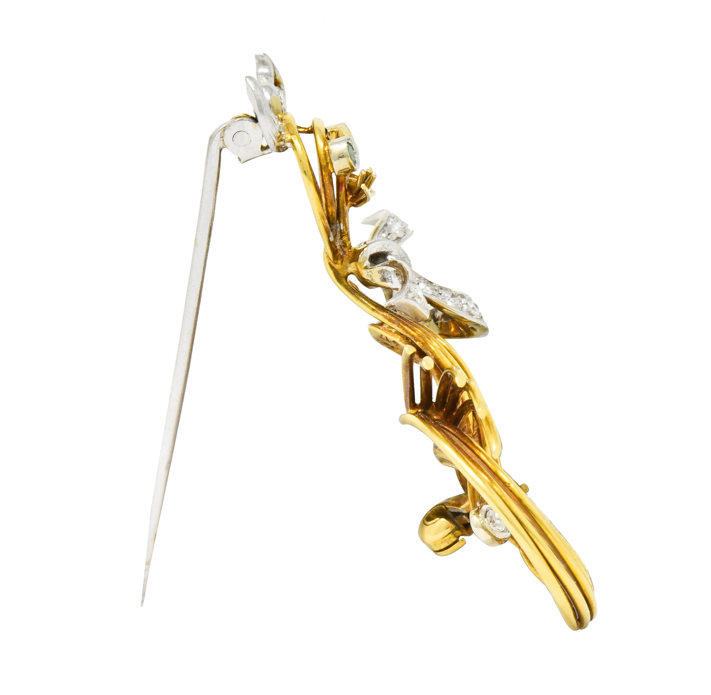 Spitzer & Furman Vintage Diamond Emerald Platinum 18 Karat Gold Cat Brooch - Wilson's Estate Jewelry