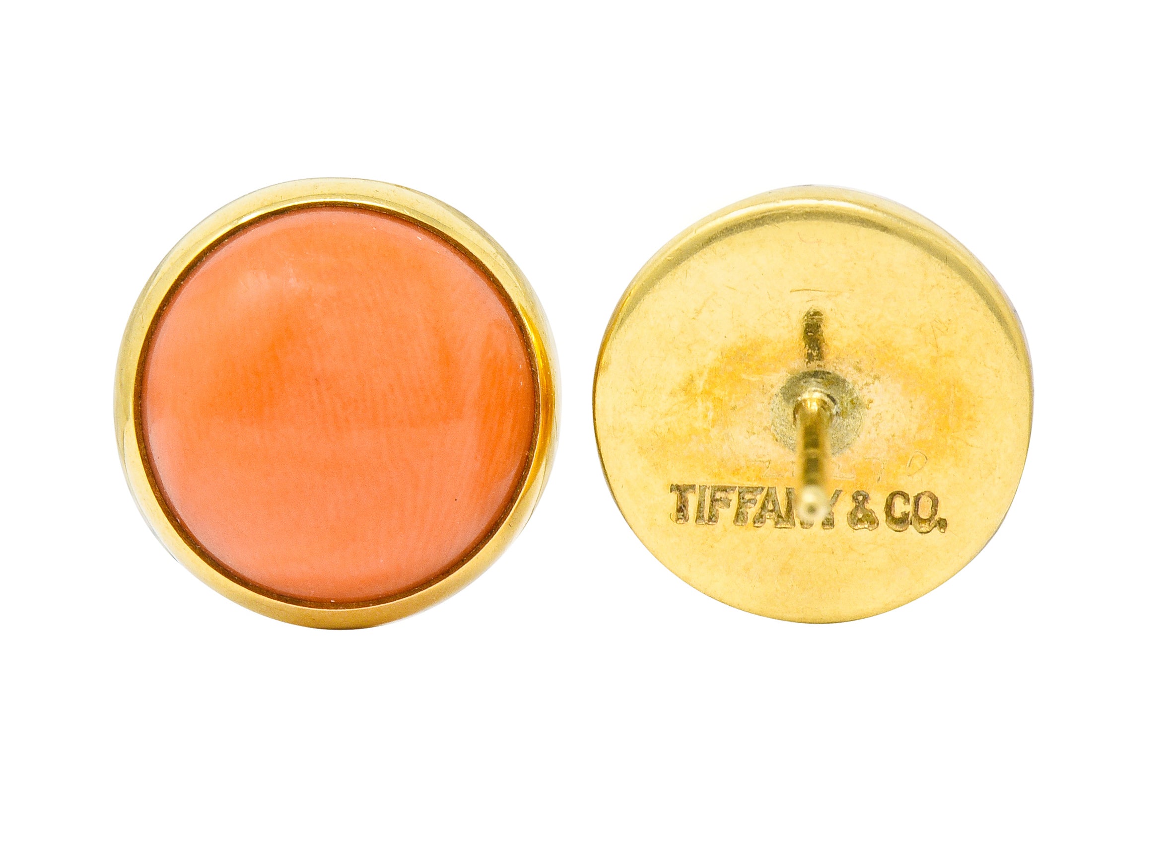 Tiffany & Co. Vintage Coral Cabochon 14 Karat Gold Stud Earrings - Wilson's Estate Jewelry