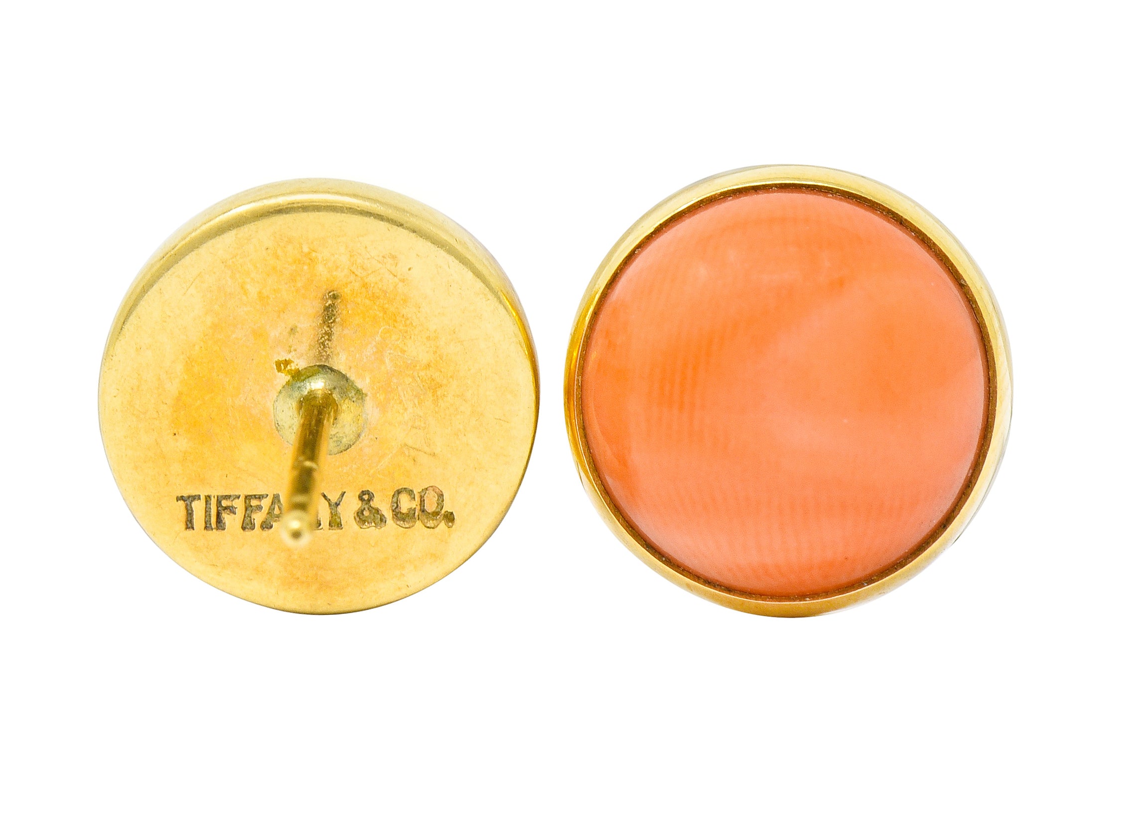 Tiffany & Co. Vintage Coral Cabochon 14 Karat Gold Stud Earrings - Wilson's Estate Jewelry