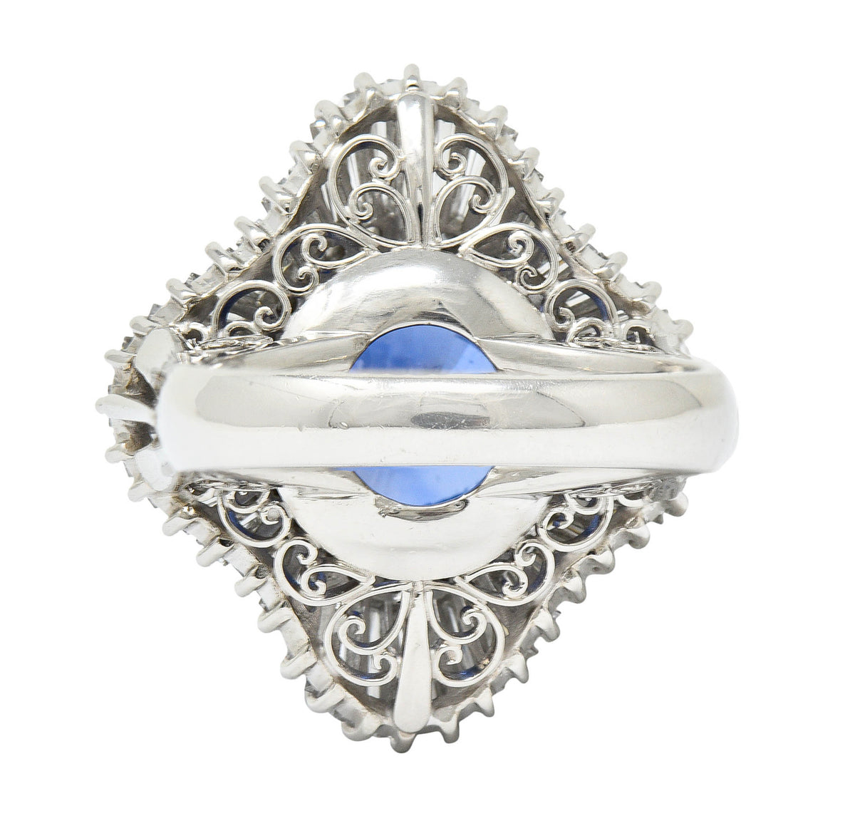 No Heat 9.59 CTW Ceylon Sapphire Diamond Platinum Ballerina Halo Ring AGLRing - Wilson's Estate Jewelry