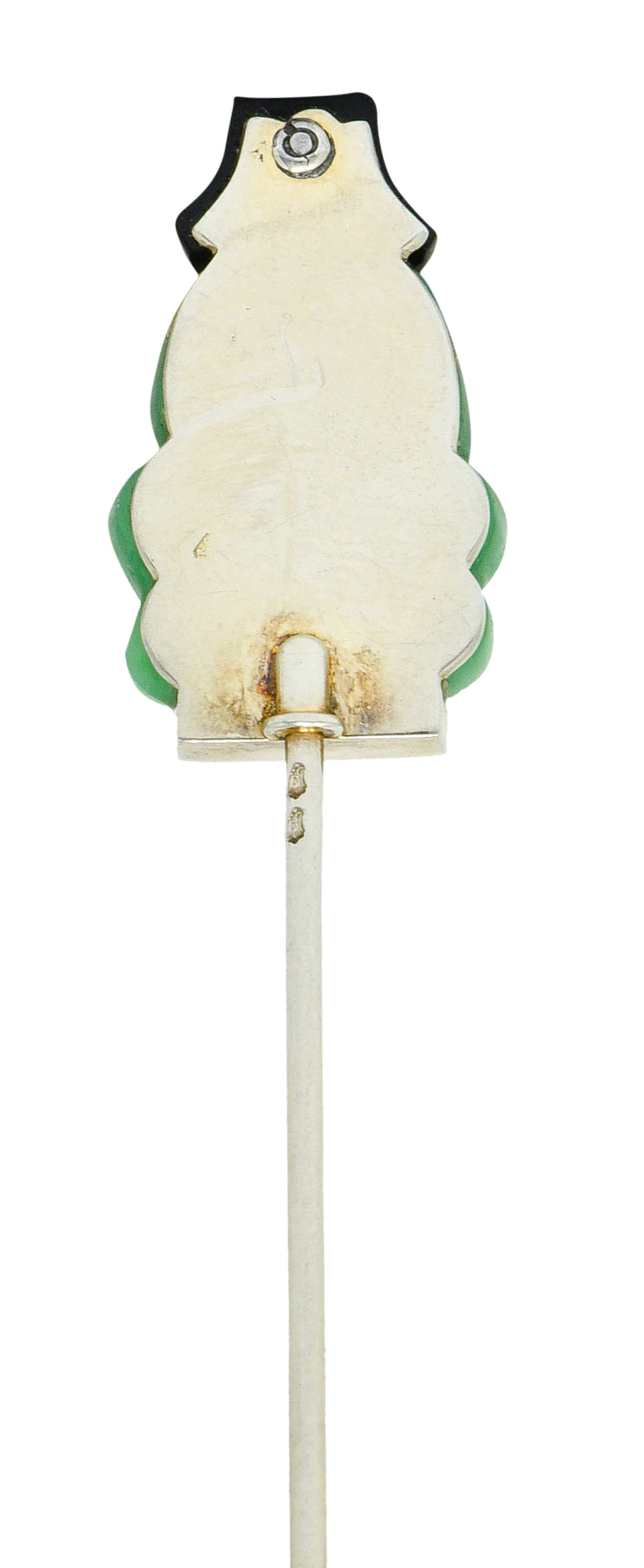 French Art Deco Jade Onyx Diamond 18 Karat White Gold Jabot StickpinStick Pin - Wilson's Estate Jewelry