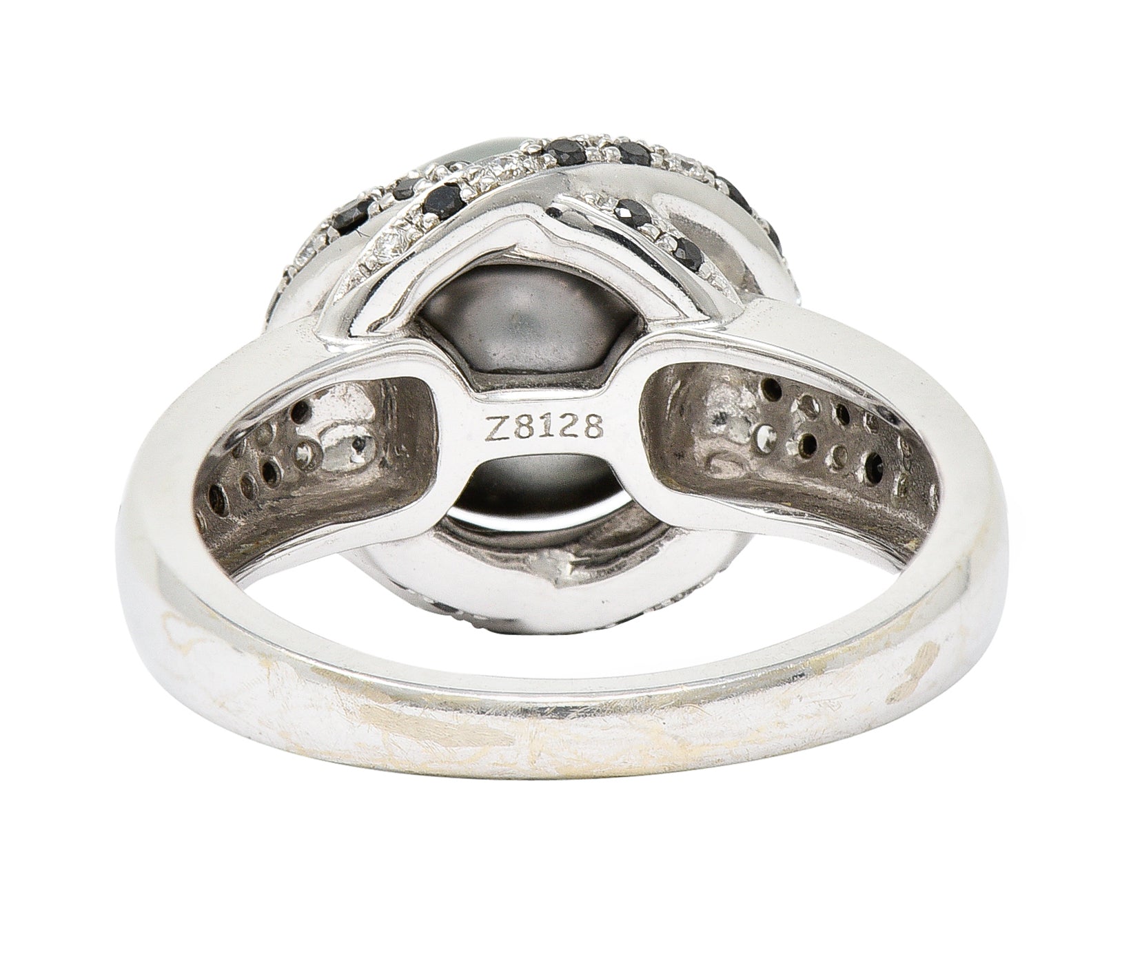 Mauboussin Paris Tahitian Pearl Diamond & Black Diamond 18 Karat White Gold Perle Caviar Mon Amour Ring Wilson's Estate Jewelry