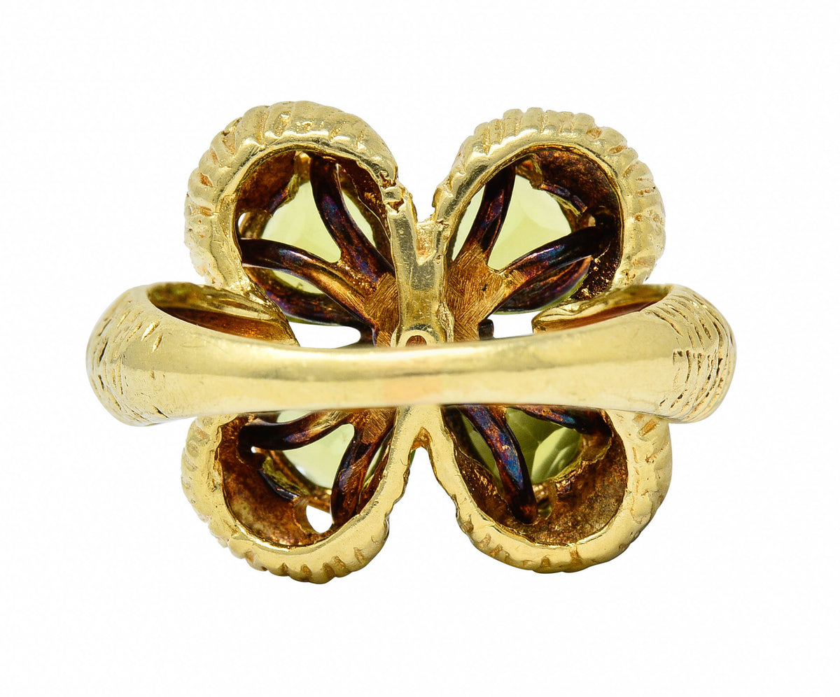 David Trabich 1980's Vintage 2.90 CTW Peridot Diamond 14 Karat Gold Clover RingRing - Wilson's Estate Jewelry