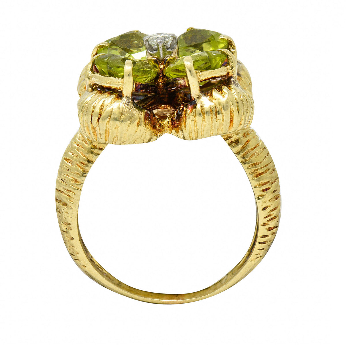 David Trabich 1980's Vintage 2.90 CTW Peridot Diamond 14 Karat Gold Clover RingRing - Wilson's Estate Jewelry