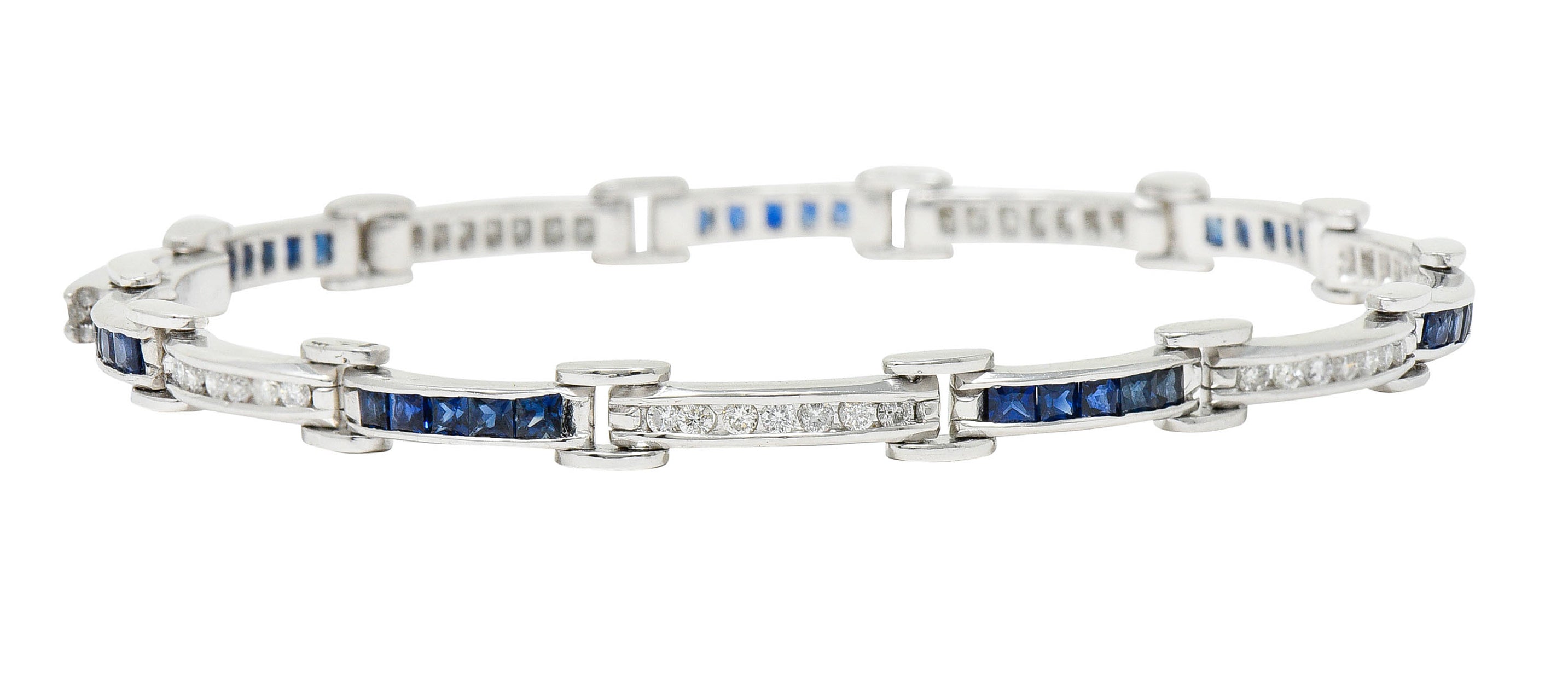 Vintage Sapphire Diamond Platinum Link Braceletbracelet - Wilson's Estate Jewelry