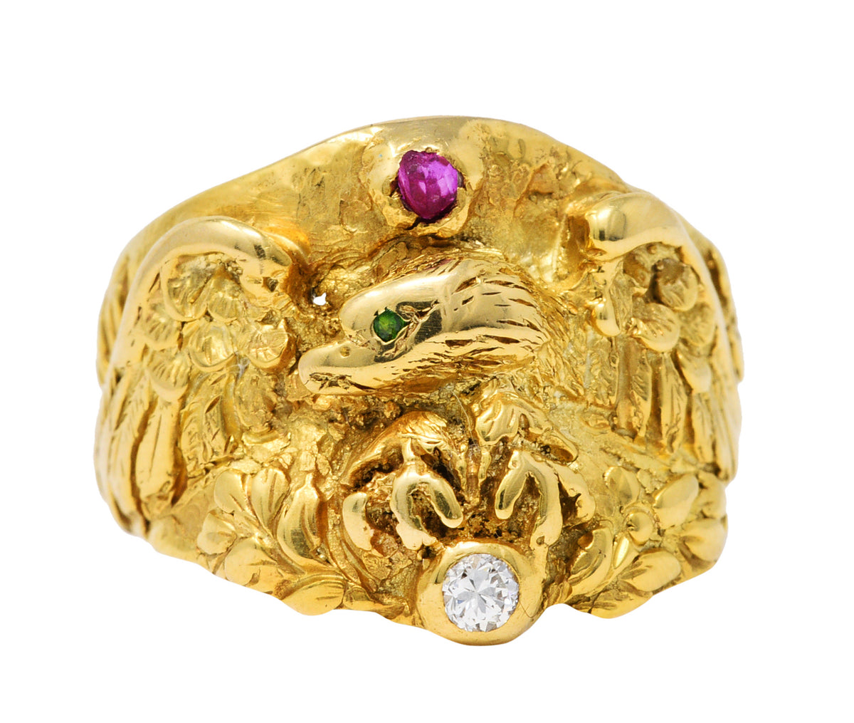 1890 Victorian Diamond Ruby 14 Karat Gold Eagle RingRing - Wilson's Estate Jewelry