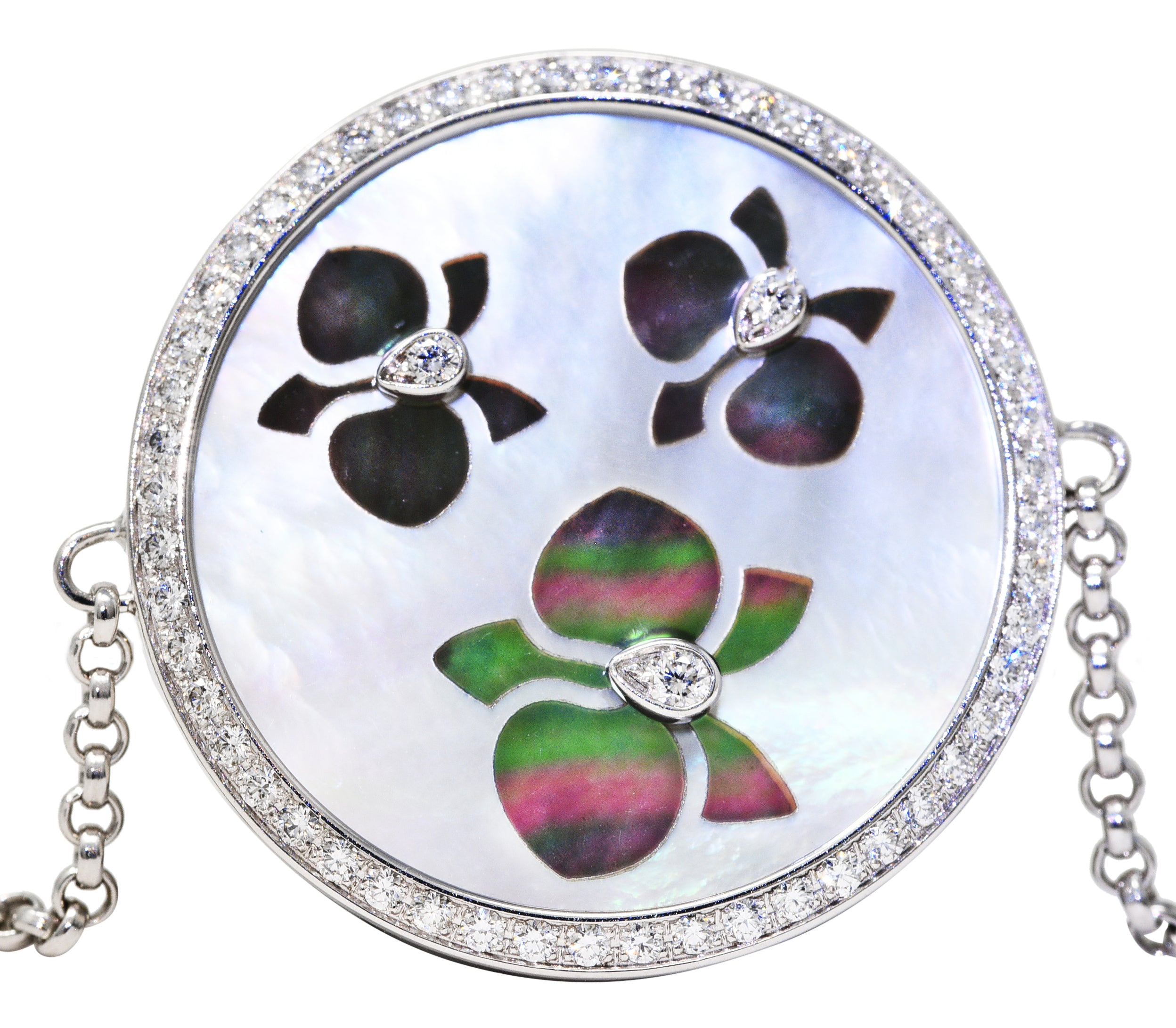 Cartier Mother-Of-Pearl Diamond 18 Karat White Gold Caresse D'Orchidees Station Bracelet Wilson's Estate Jewelry