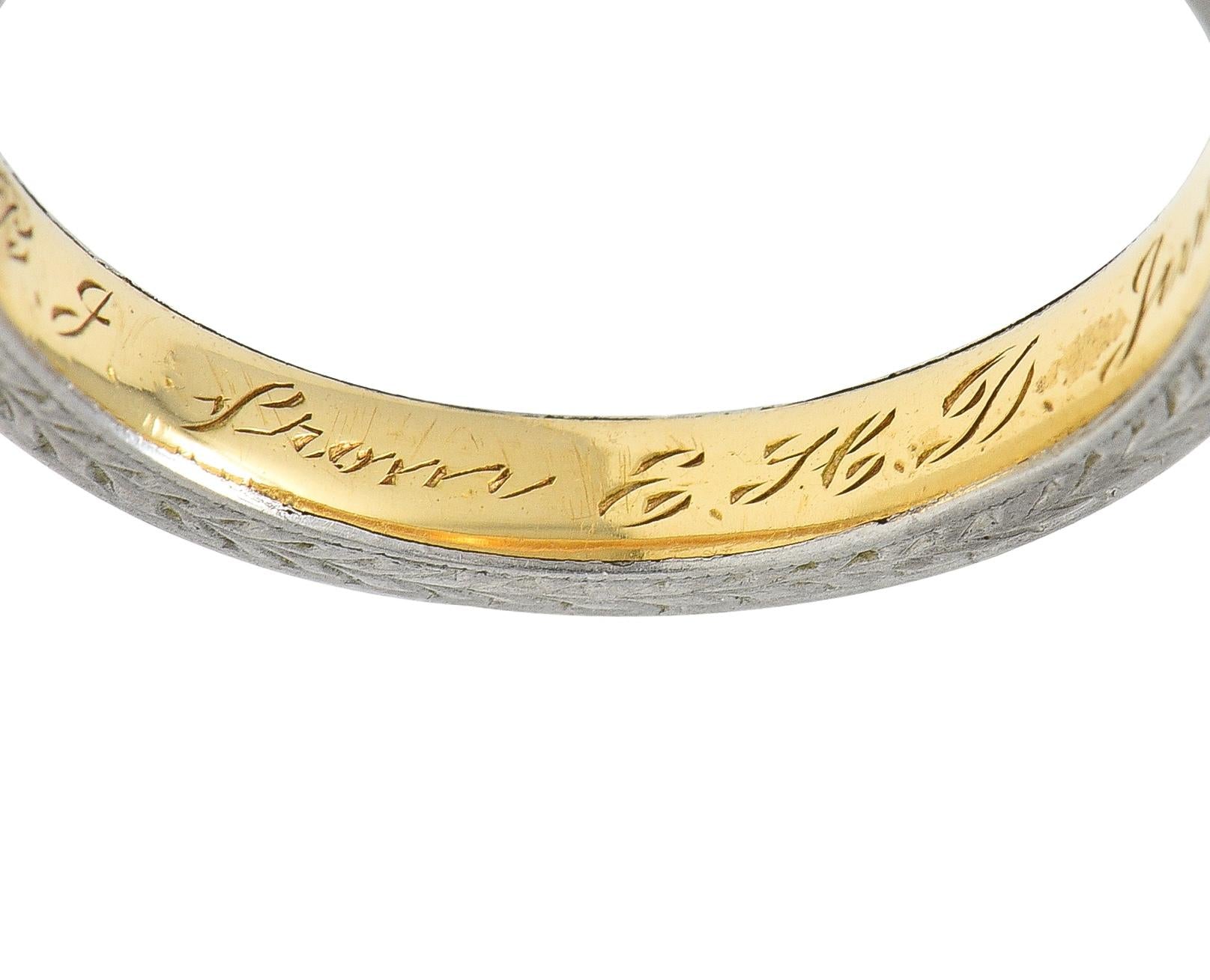 Edwardian 1912 18 Karat Two-Tone Gold Wheat Antique Wedding Band Ring