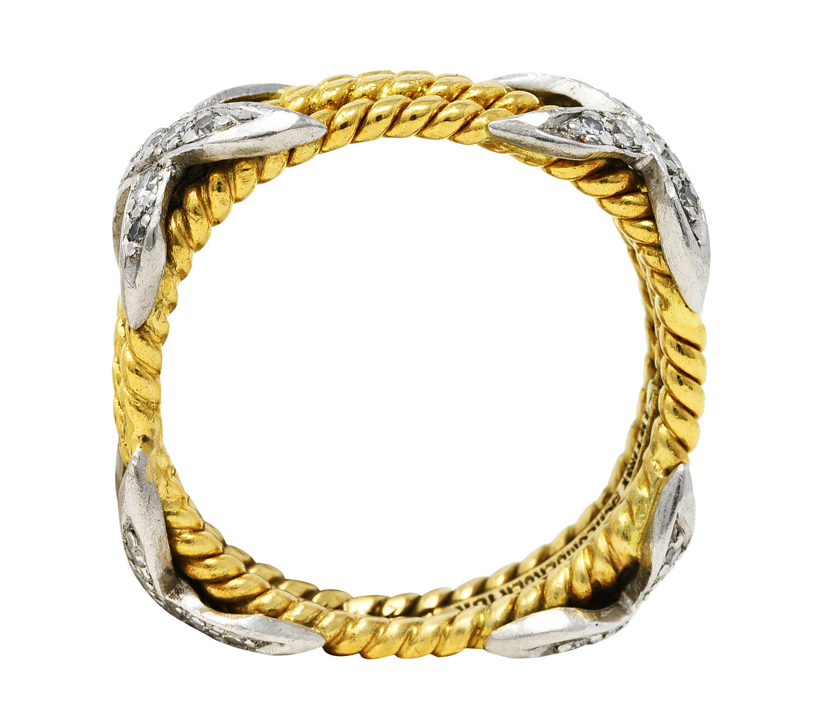 Schlumberger Tiffany & Co. Diamond Platinum 18 Karat Gold X BandRing - Wilson's Estate Jewelry