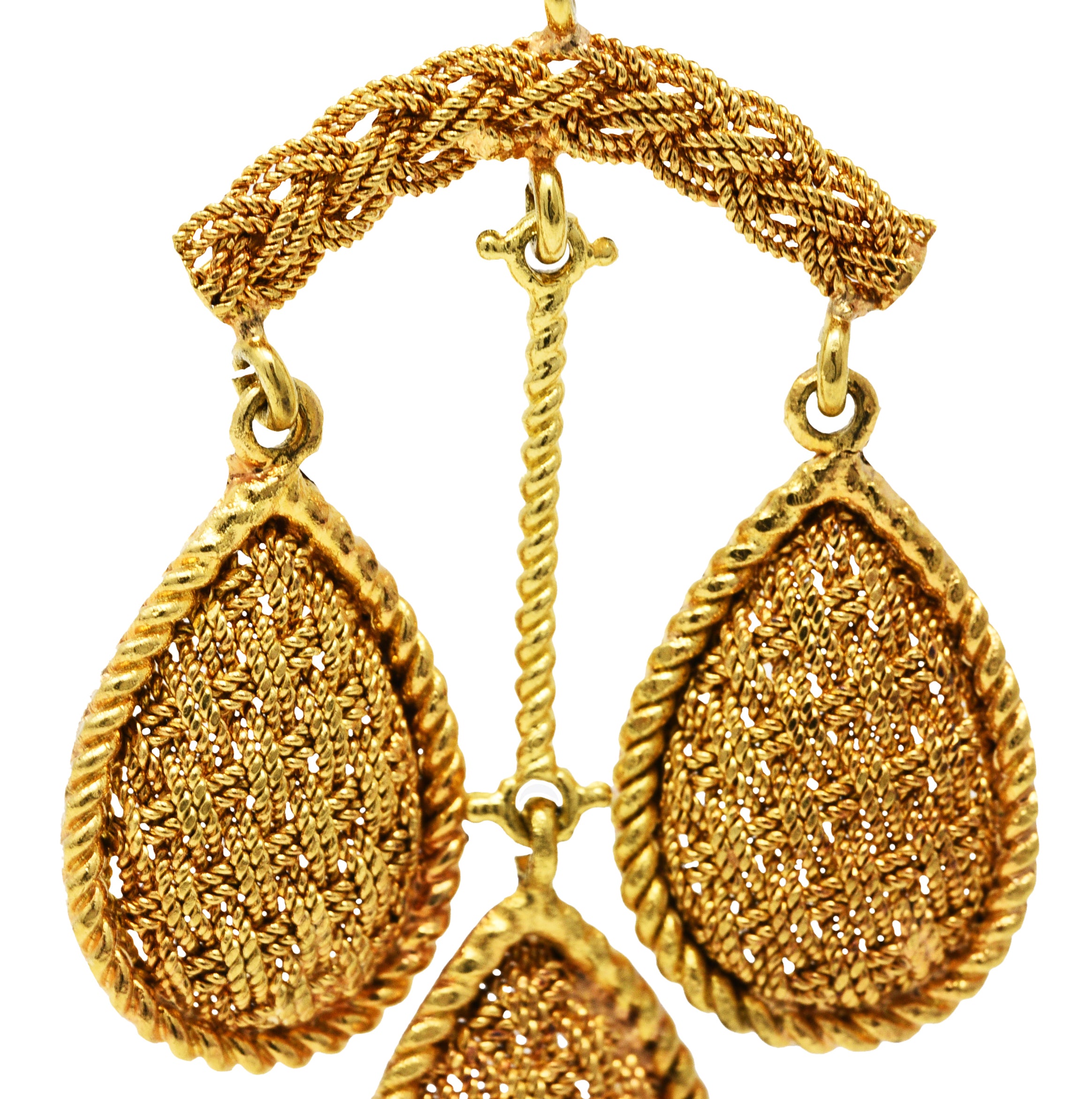 1970's Ruth Satsky 18 Karat Gold Chandelier Drop Ear-Clip EarringsEarrings - Wilson's Estate Jewelry
