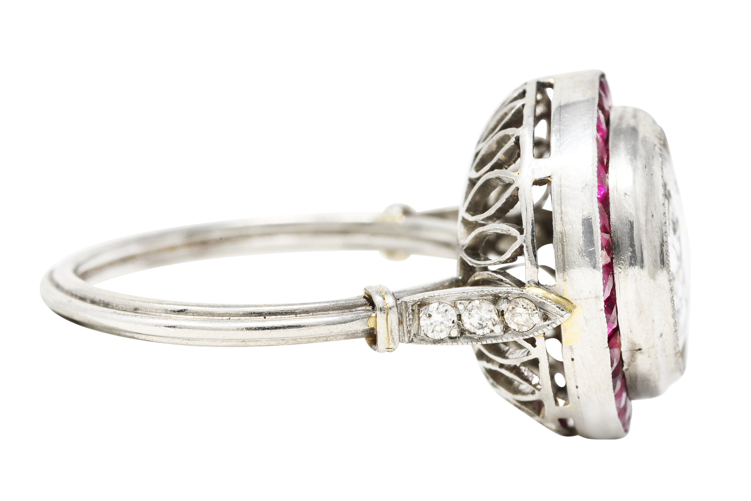 Vintage 4.40 CTW Old European Diamond Ruby Platinum Circular Halo Ring Wilson's Estate Jewelry