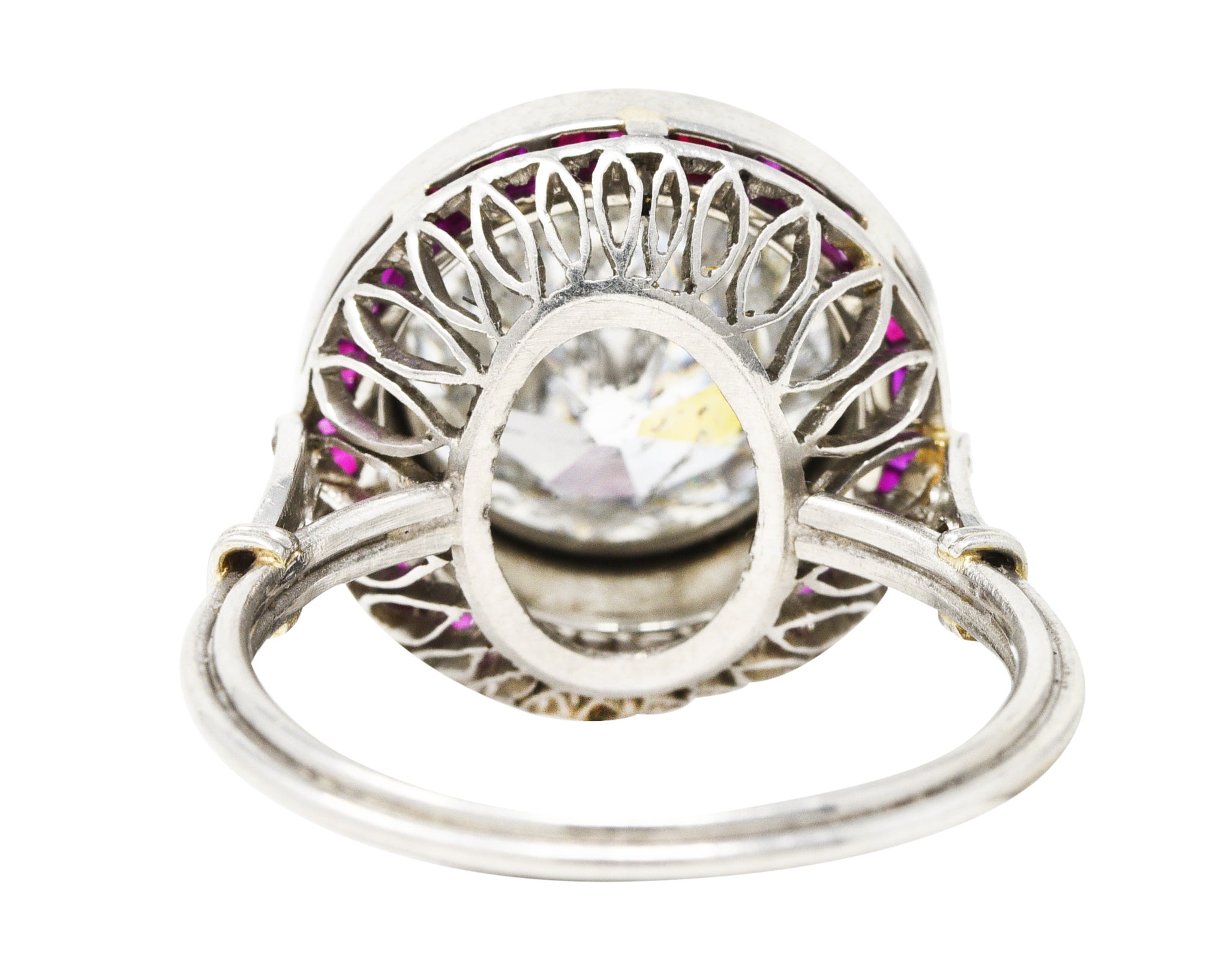 Vintage 4.40 CTW Old European Diamond Ruby Platinum Circular Halo Ring Wilson's Estate Jewelry