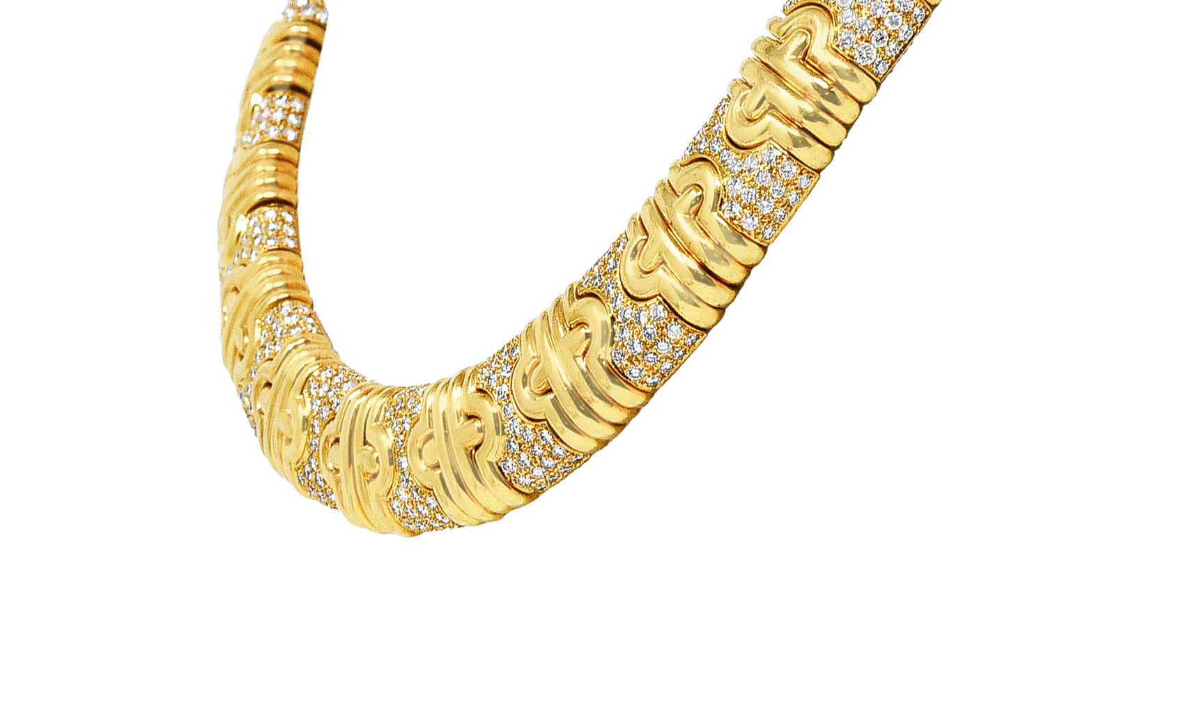 Bulgari 8.50 CTW Pavè Diamond 18 Karat Gold Vintage Parentesi Collar Necklace Wilson's Estate Jewelry