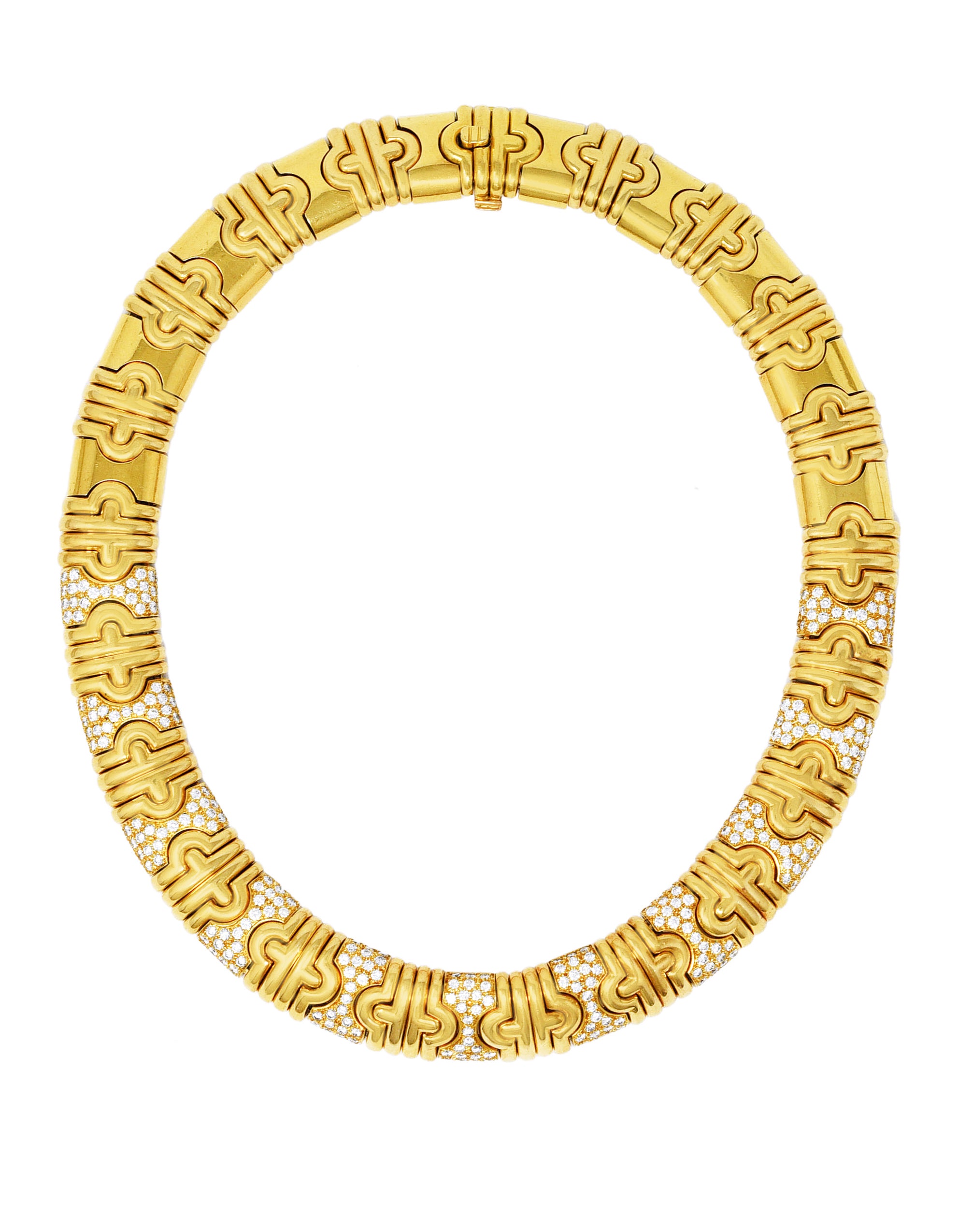 Bulgari 8.50 CTW Pavè Diamond 18 Karat Gold Vintage Parentesi Collar Necklace Wilson's Estate Jewelry