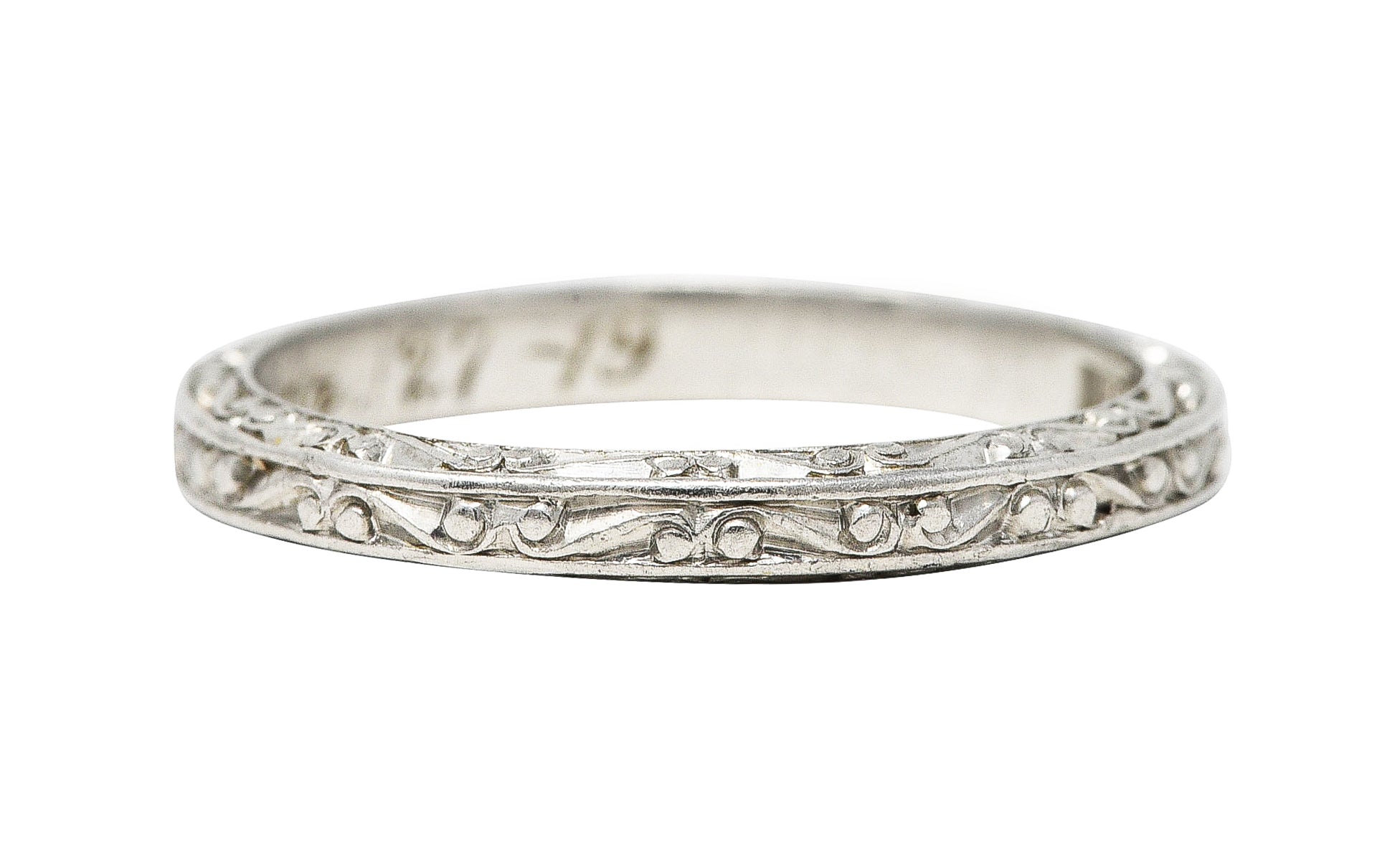 Abel Bros. 1919 Art Deco Scrolling Garland Wedding Antique Band Ring Wilson's Estate Jewelry