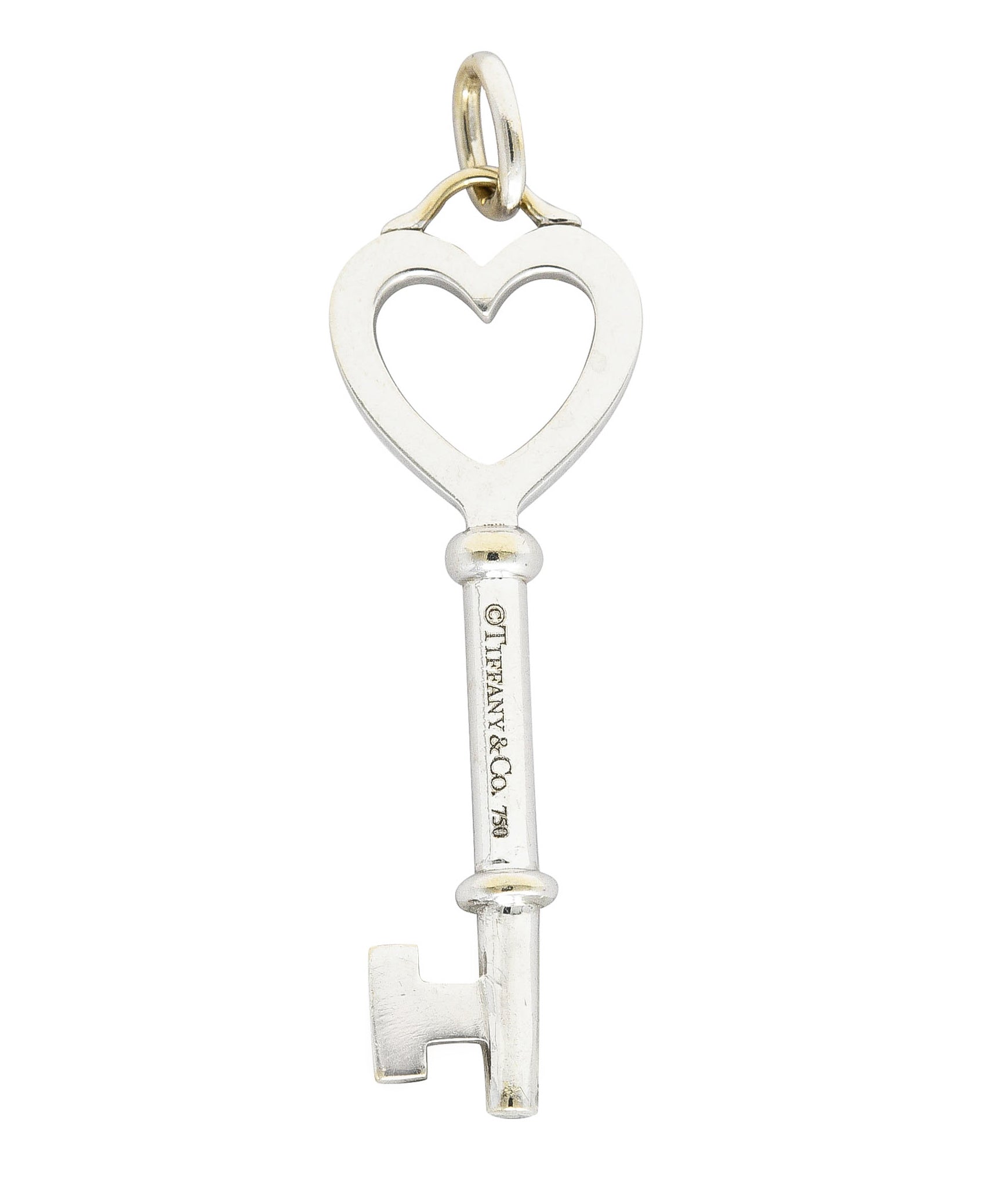 Tiffany & Co. Diamond 18 Karat White Gold Heart Key Pendant Wilson's Estate Jewelry