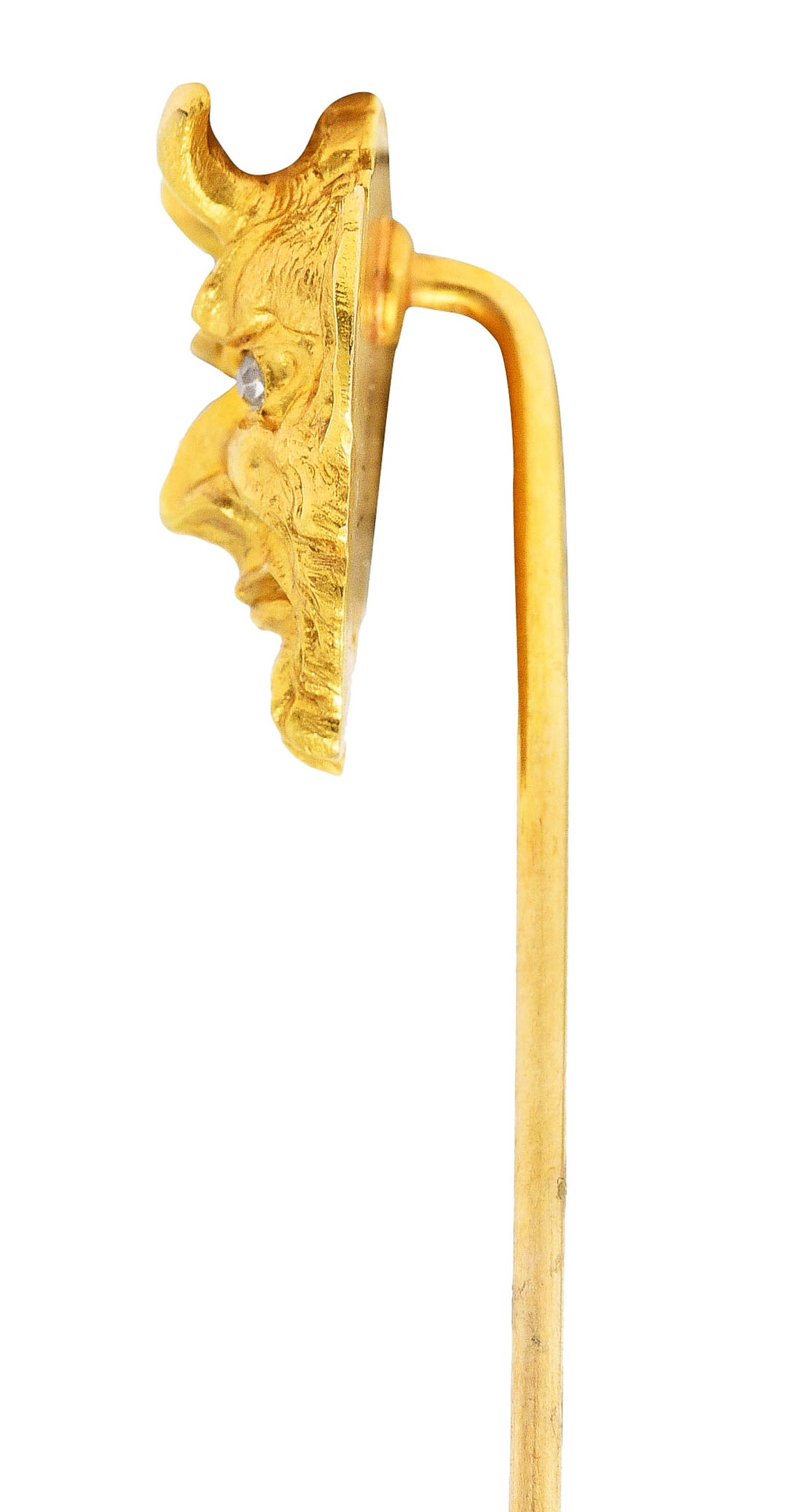 1900 Late Victorian Diamond 18 Karat Yellow Gold Devil Stickpin Wilson's Antique & Estate Jewelry