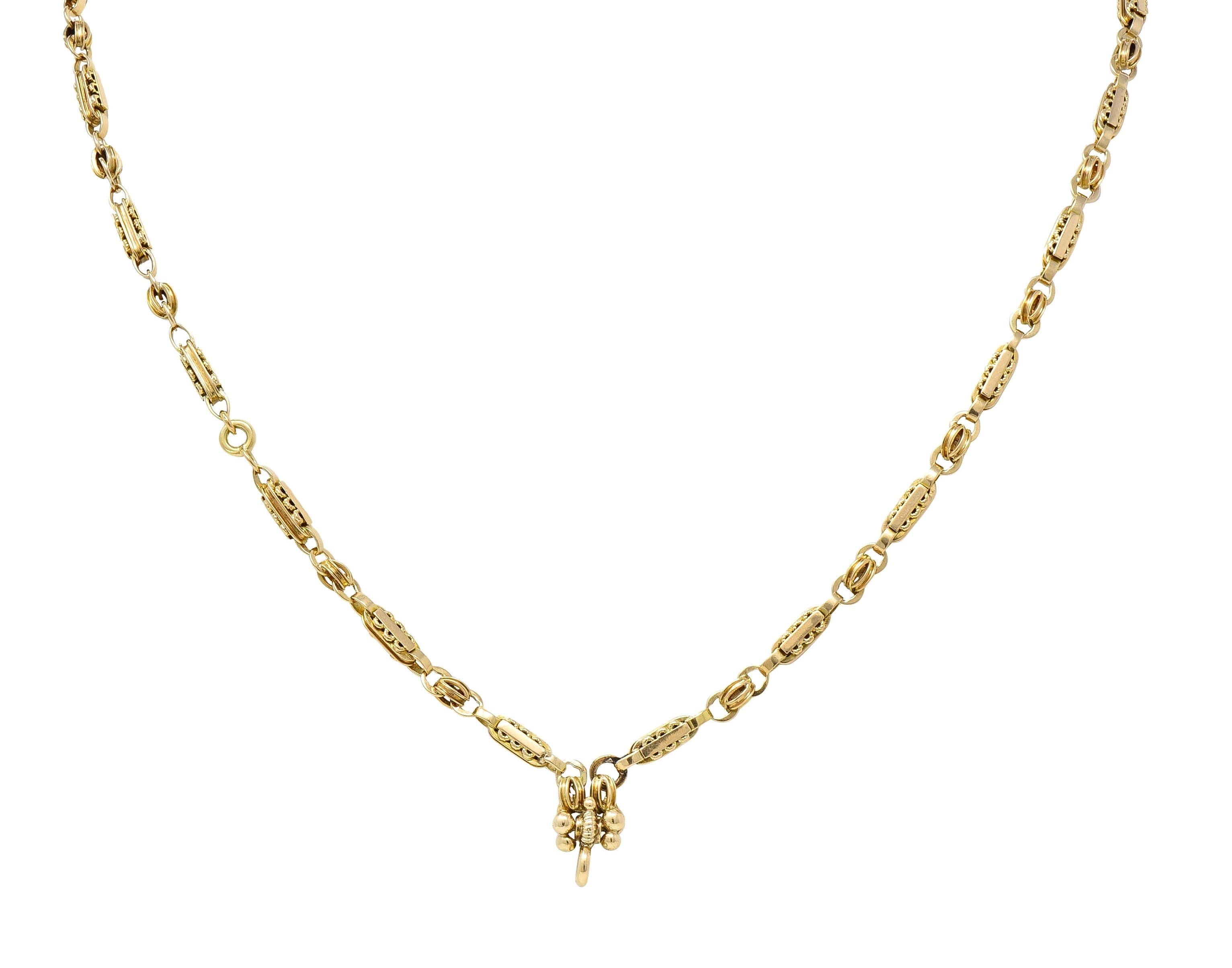 Victorian 14 Karat Yellow Gold Fancy Bar Link Antique Fob Chain Necklace