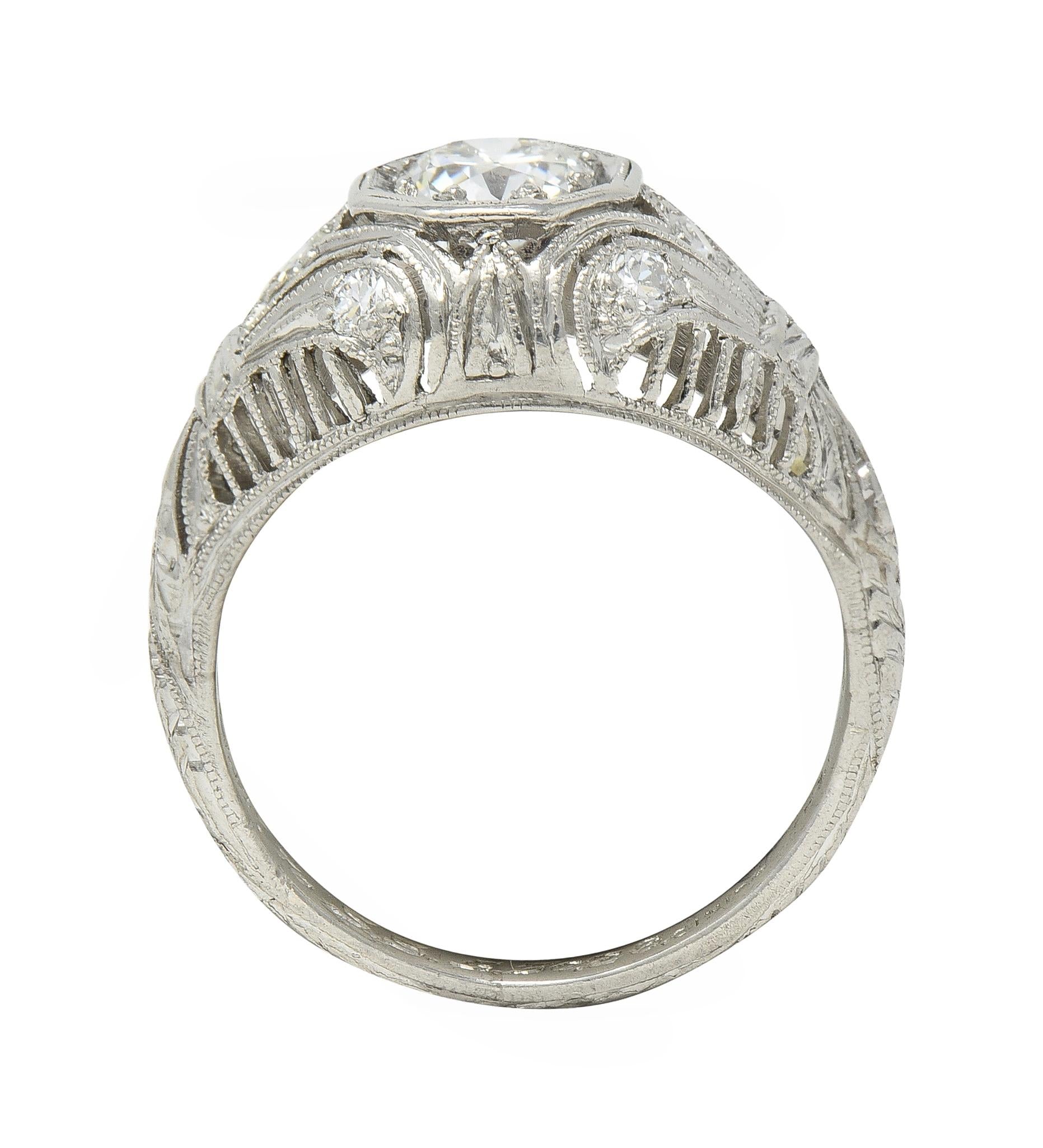 1928 Art Deco 0.56 CTW Old European Diamond Platinum Engagement Ring